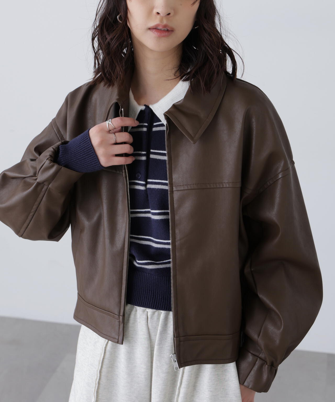 合皮ジップアップブルゾン