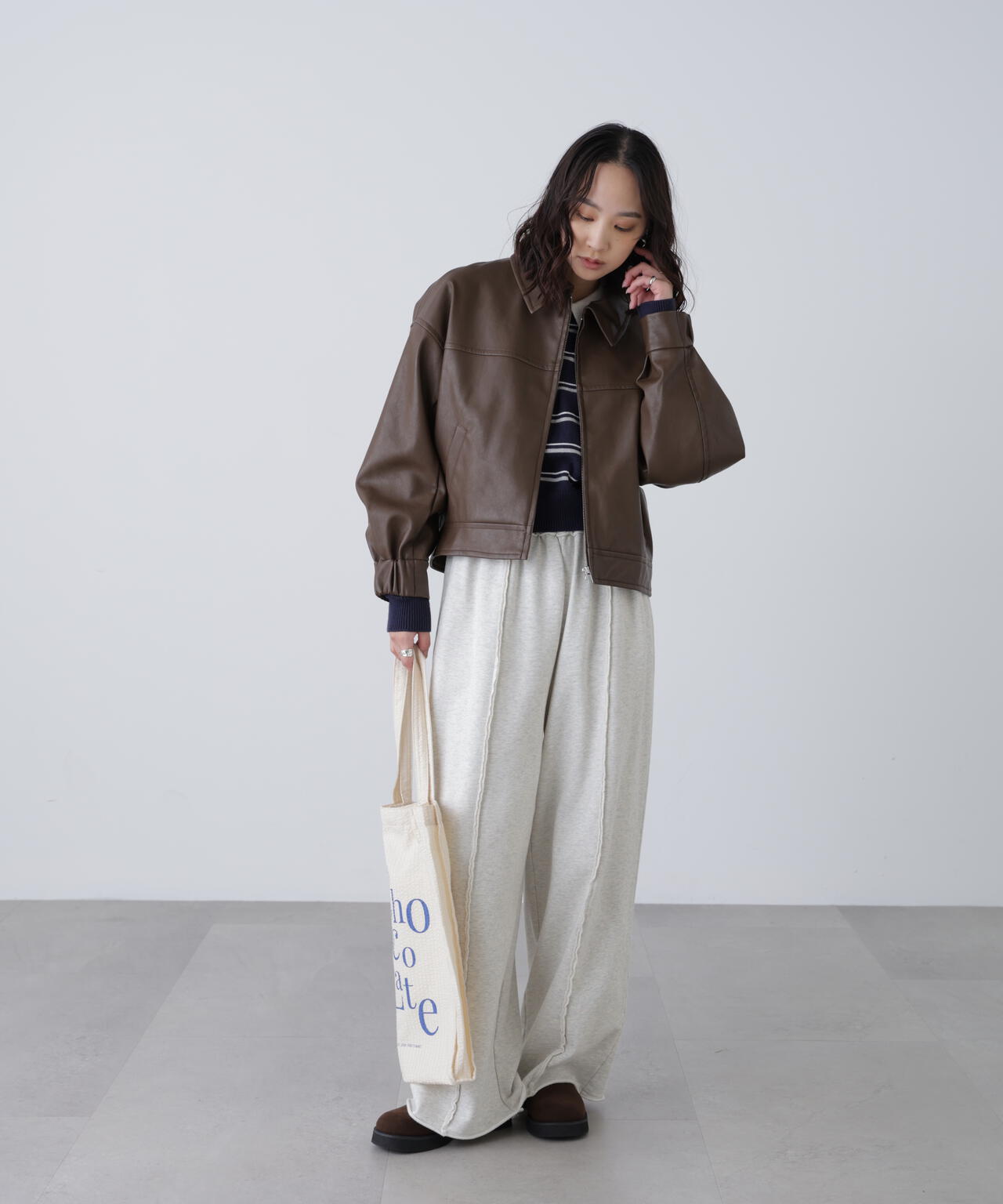 合皮ジップアップブルゾン