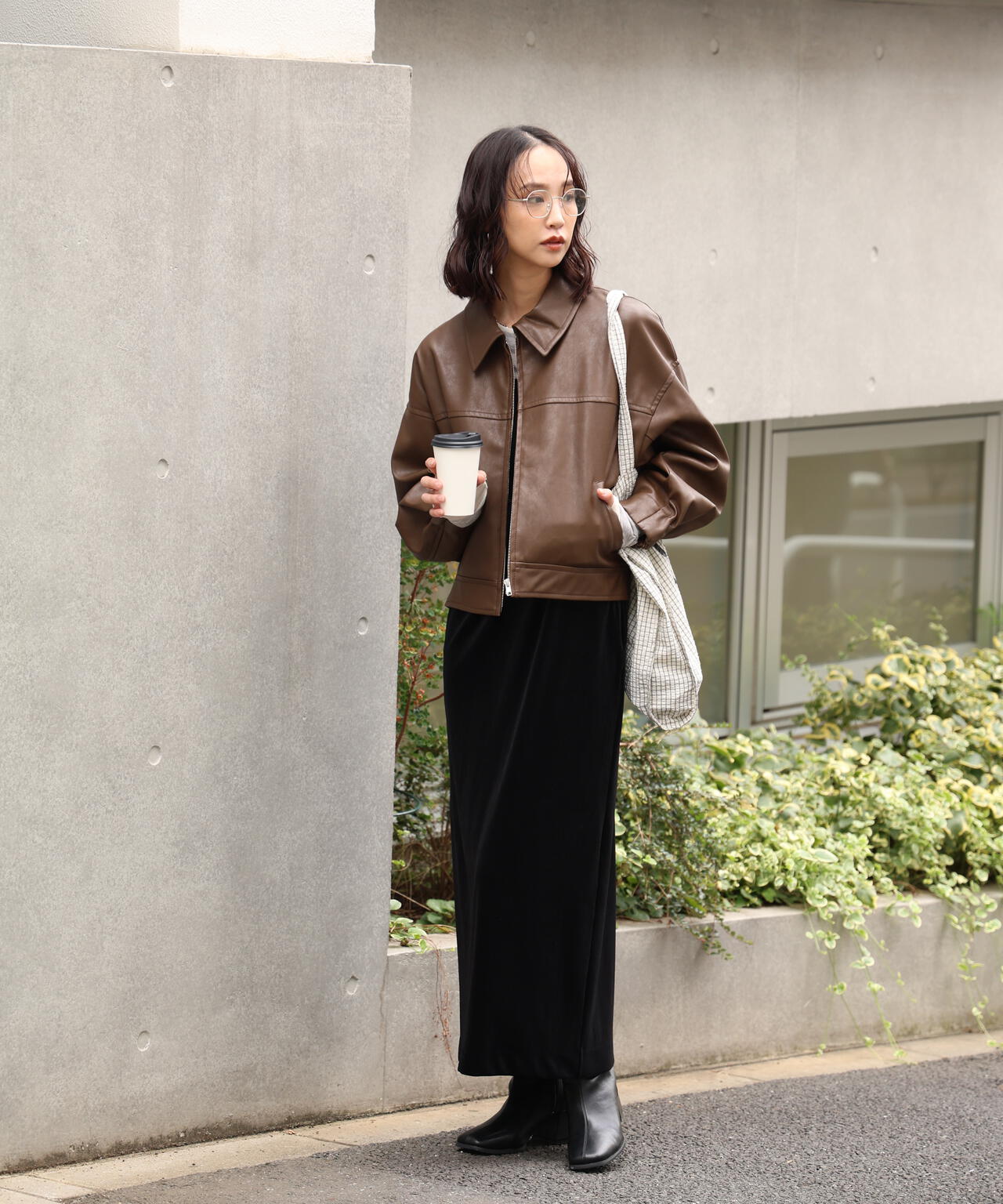 合皮ジップアップブルゾン