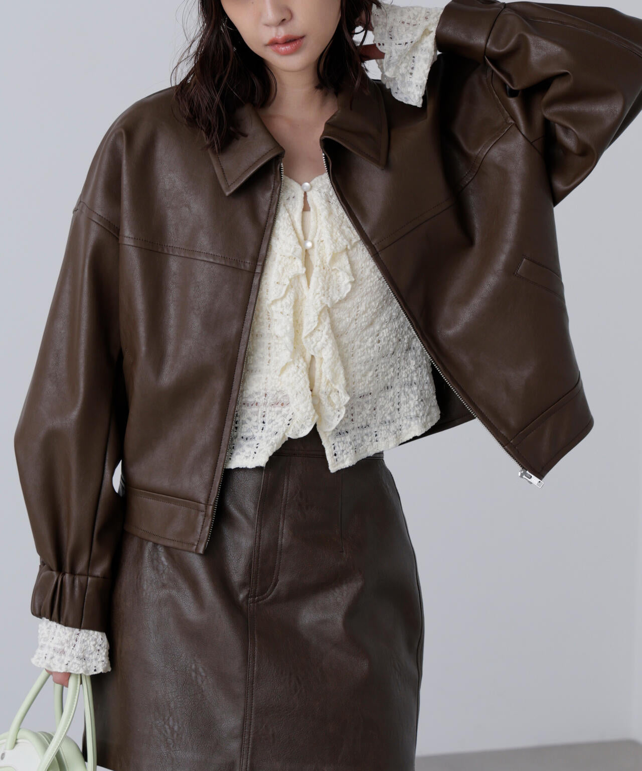 合皮ジップアップブルゾン