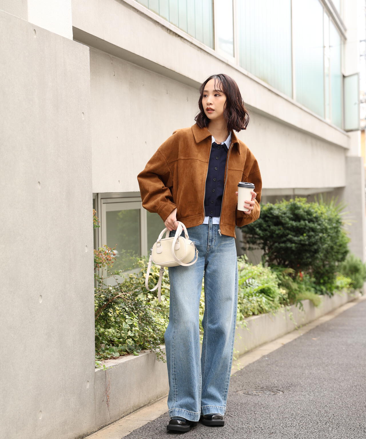 合皮ジップアップブルゾン