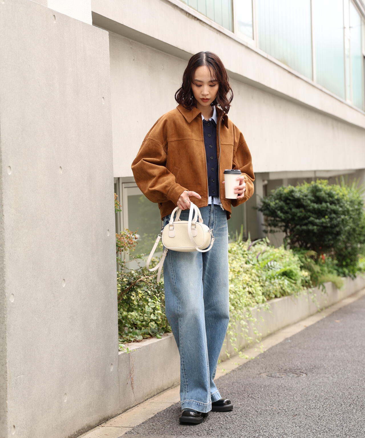 合皮ジップアップブルゾン