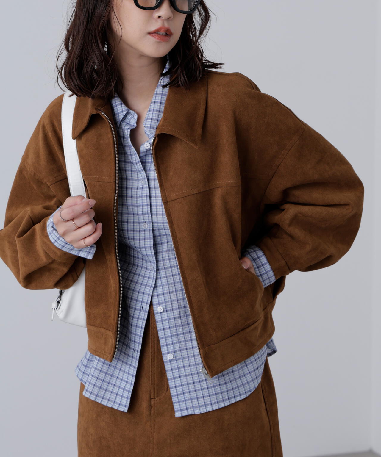 合皮ジップアップブルゾン