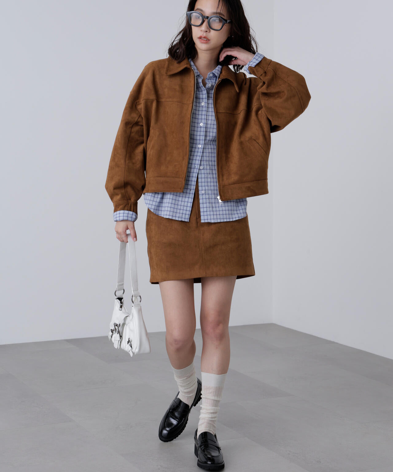 合皮ジップアップブルゾン