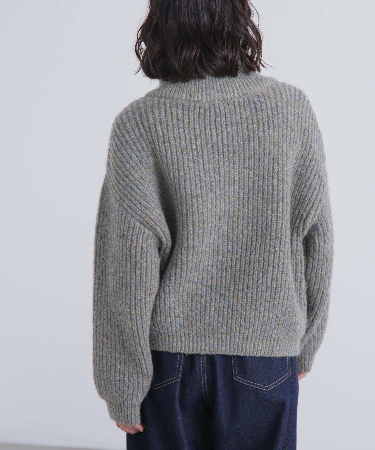 スタンドネックショート丈ジップニットブルゾン