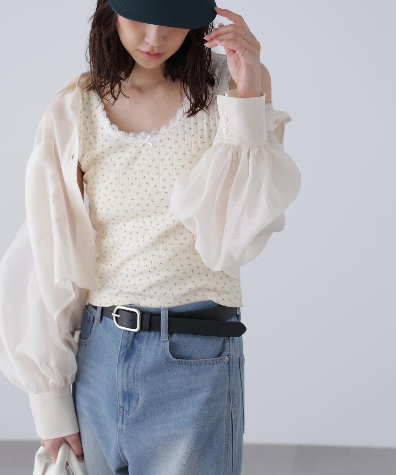 花柄レーステレコタンクトップ