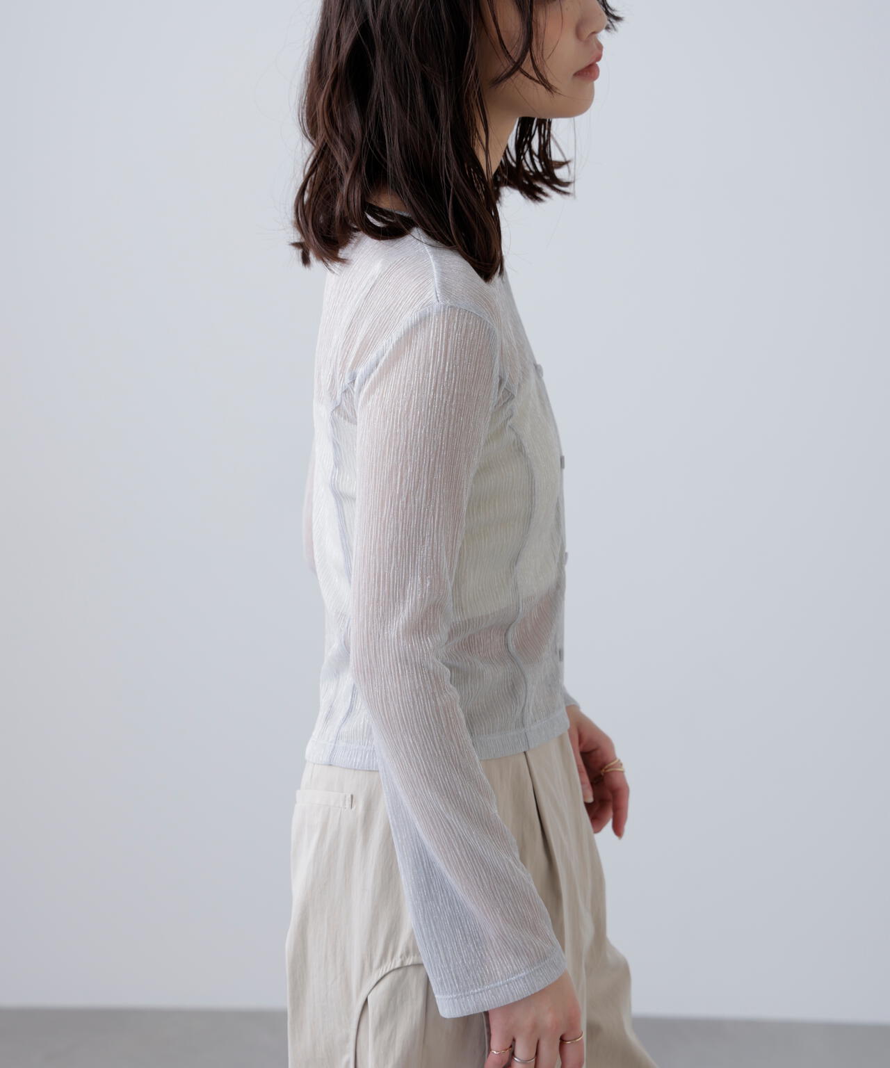 ラメシアー楊柳カットソーカーディガン