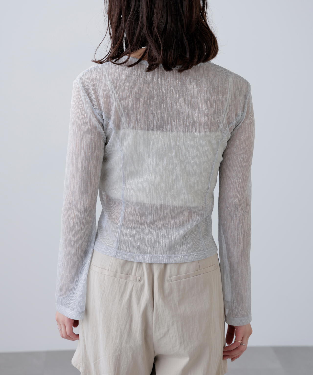 ラメシアー楊柳カットソーカーディガン