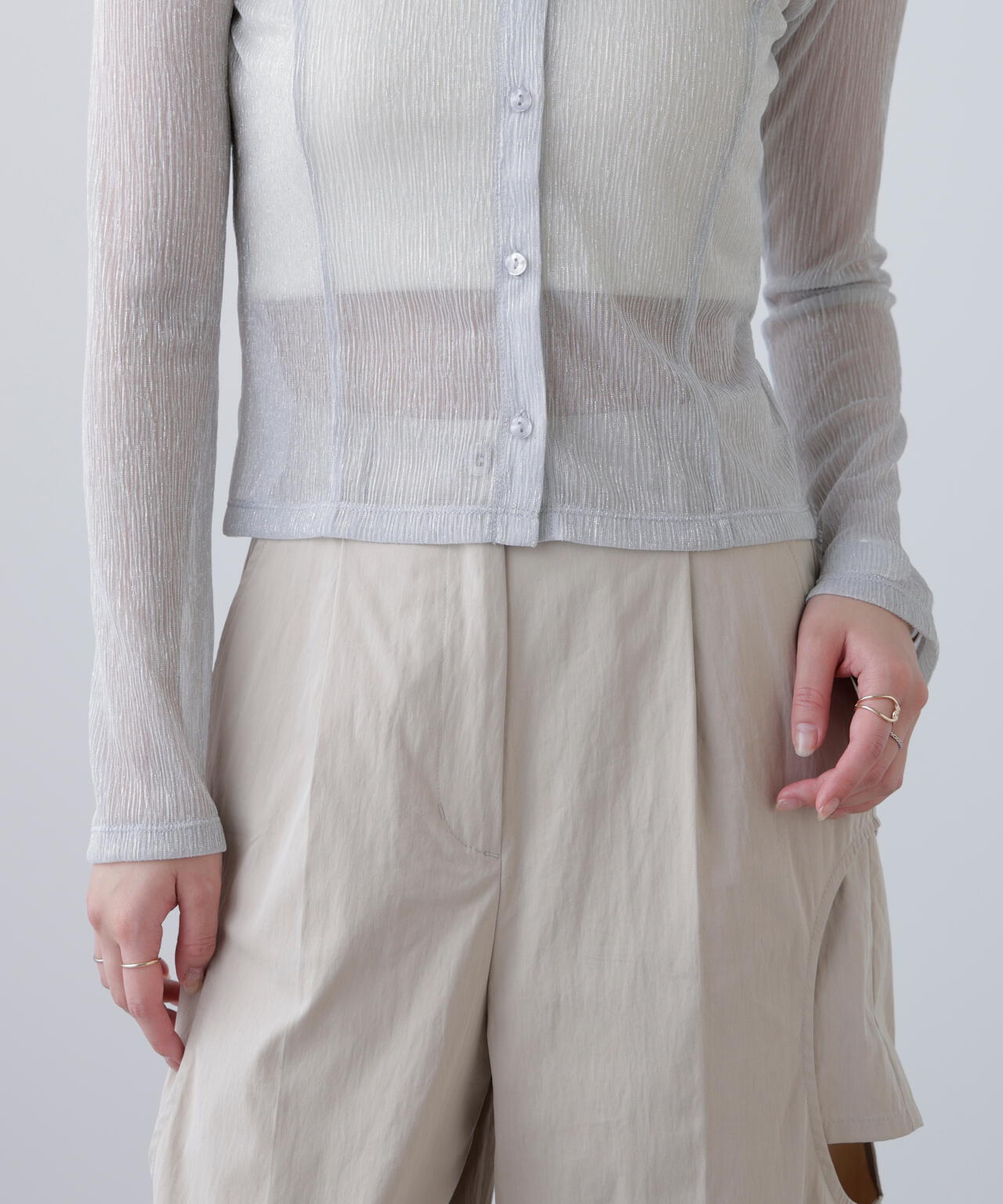 ラメシアー楊柳カットソーカーディガン