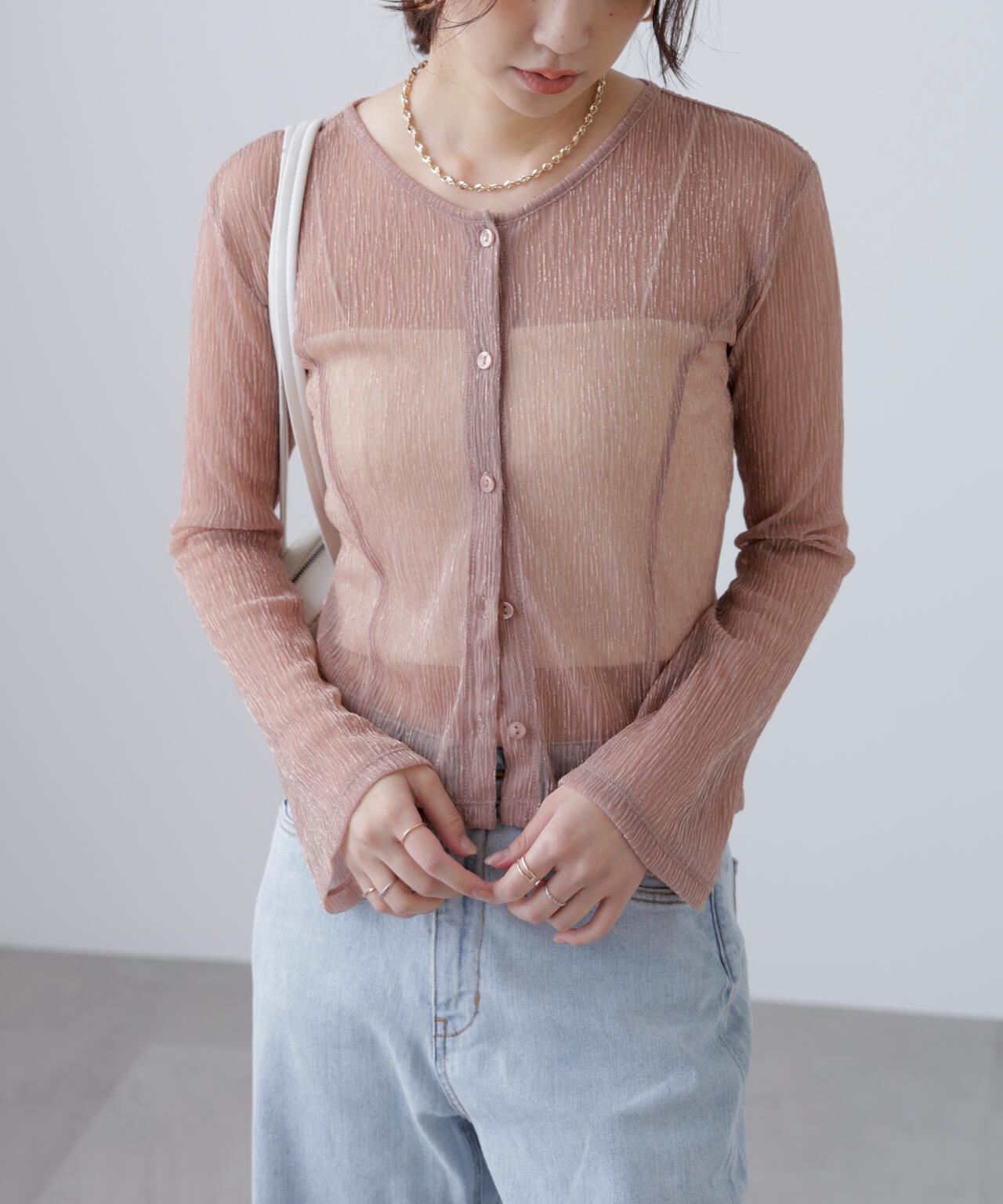 ラメシアー楊柳カットソーカーディガン