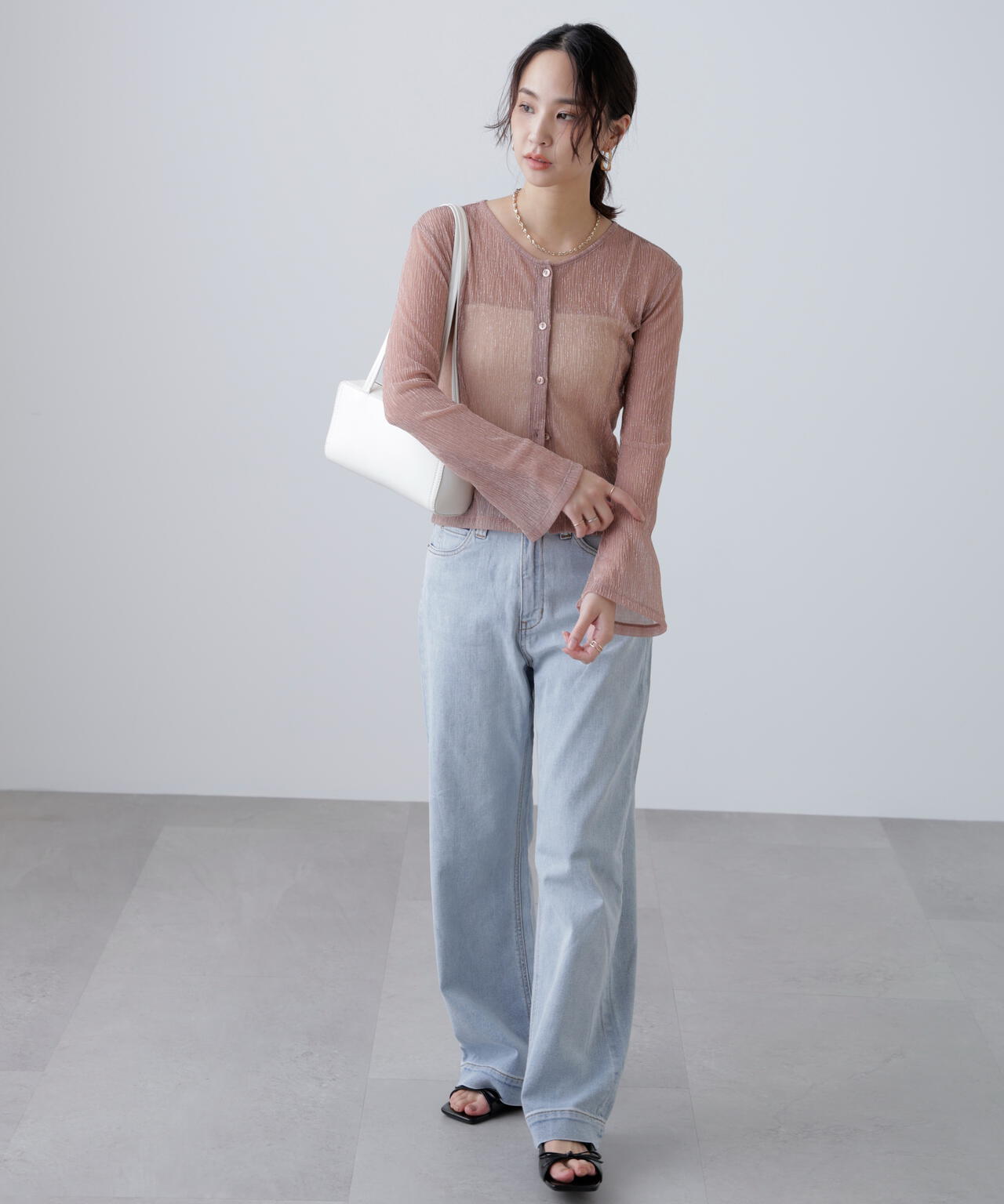 ラメシアー楊柳カットソーカーディガン