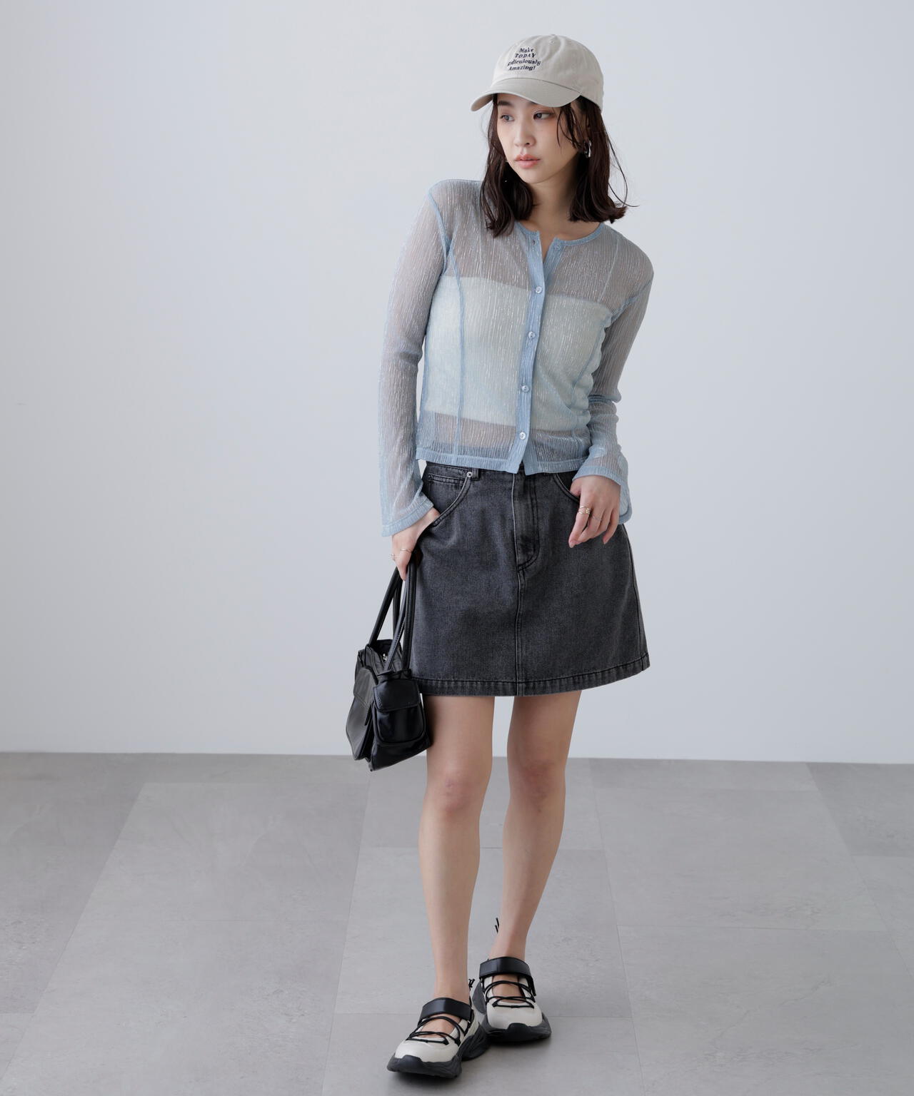 ラメシアー楊柳カットソーカーディガン