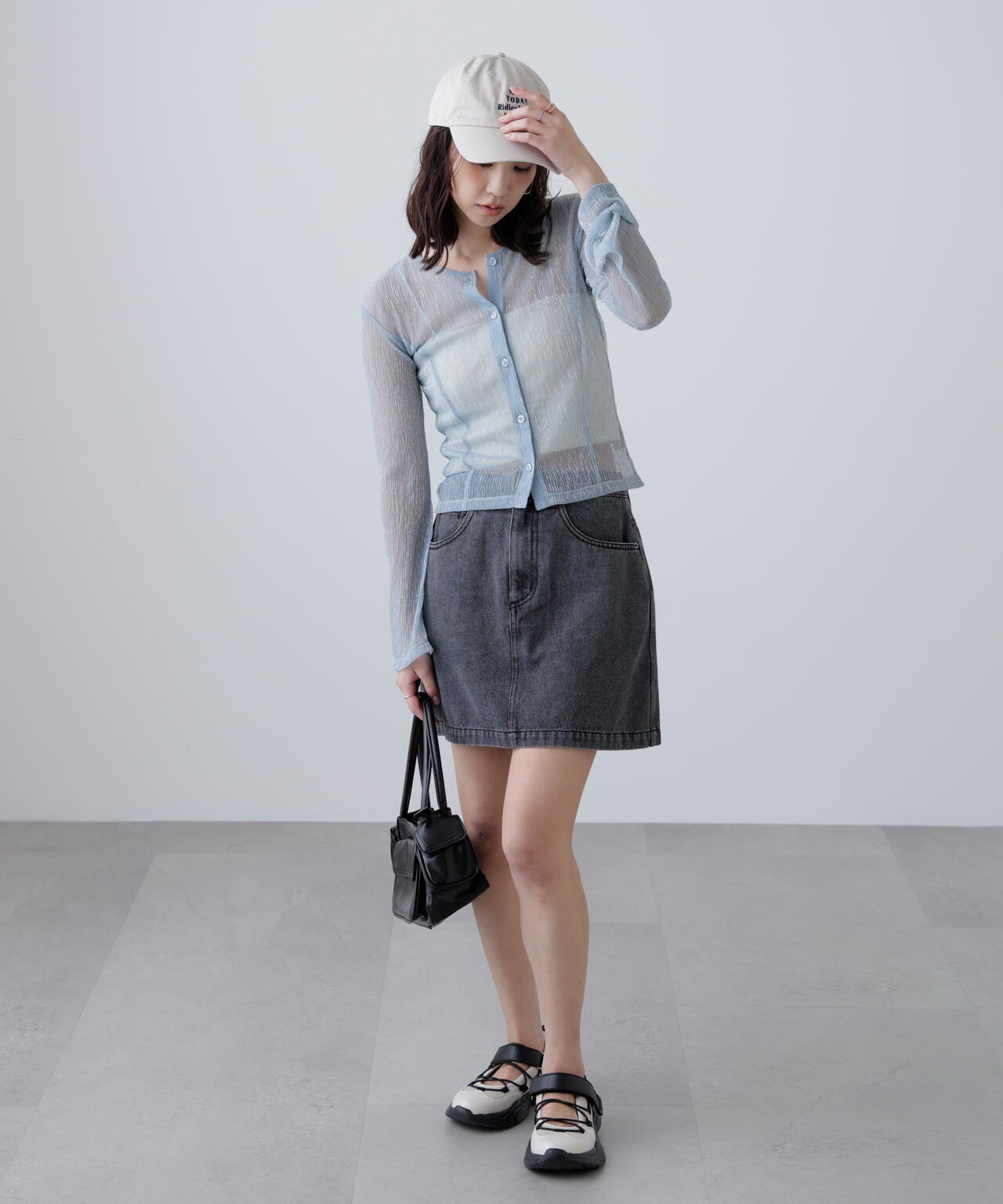 ラメシアー楊柳カットソーカーディガン