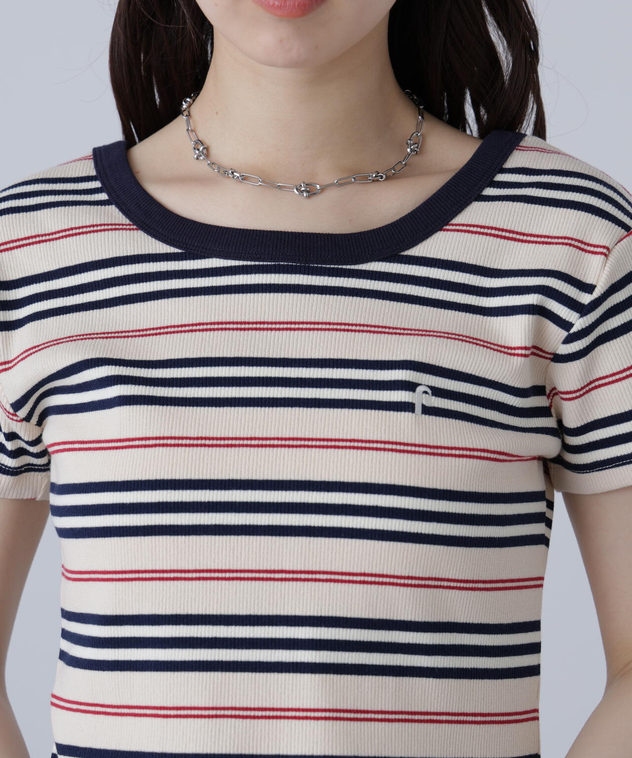 ワンポイント刺繍マルチボーダーカットソー