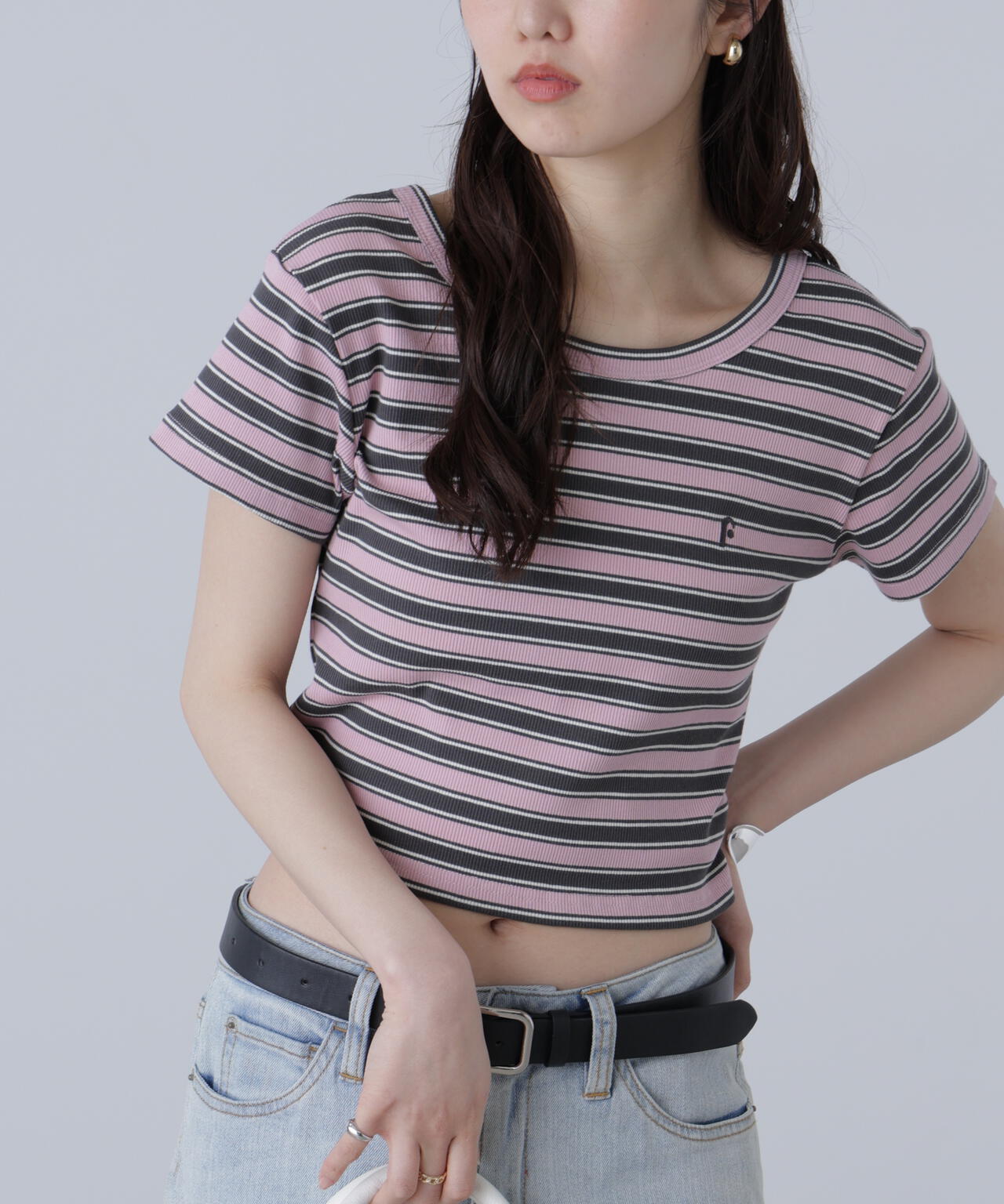 ワンポイント刺繍マルチボーダーカットソー