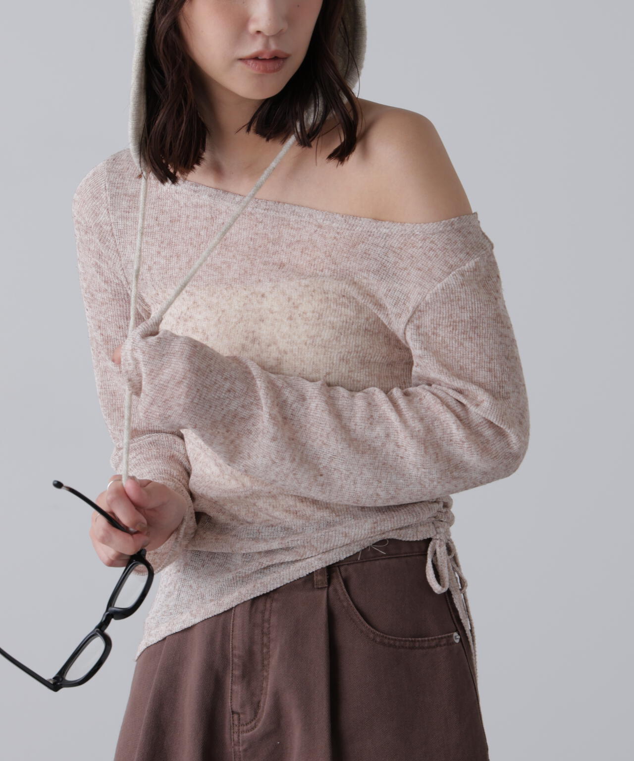 メランジドロストシャーリングカットソー