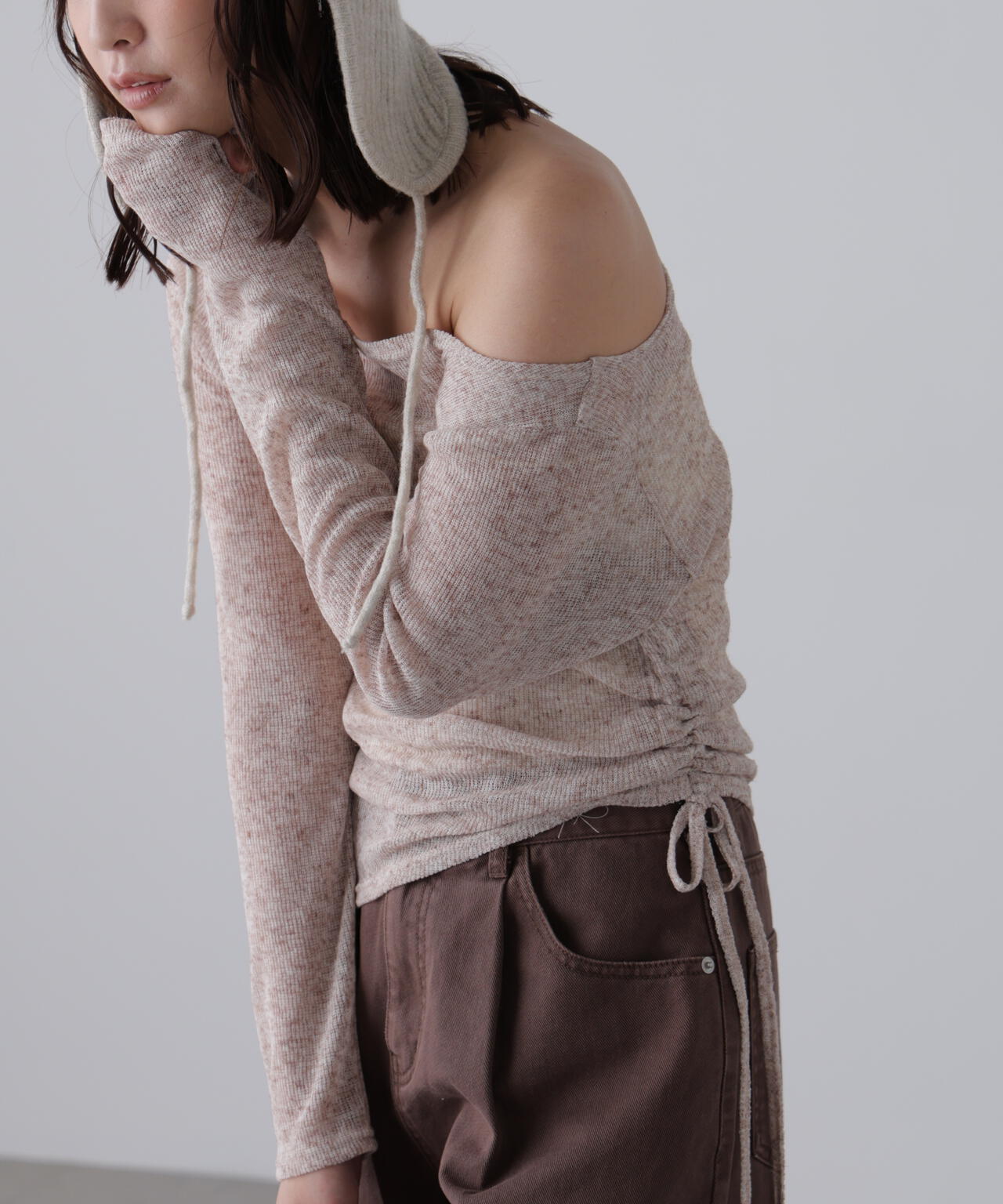 メランジドロストシャーリングカットソー