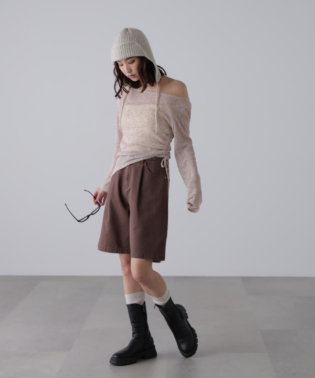 メランジドロストシャーリングカットソー