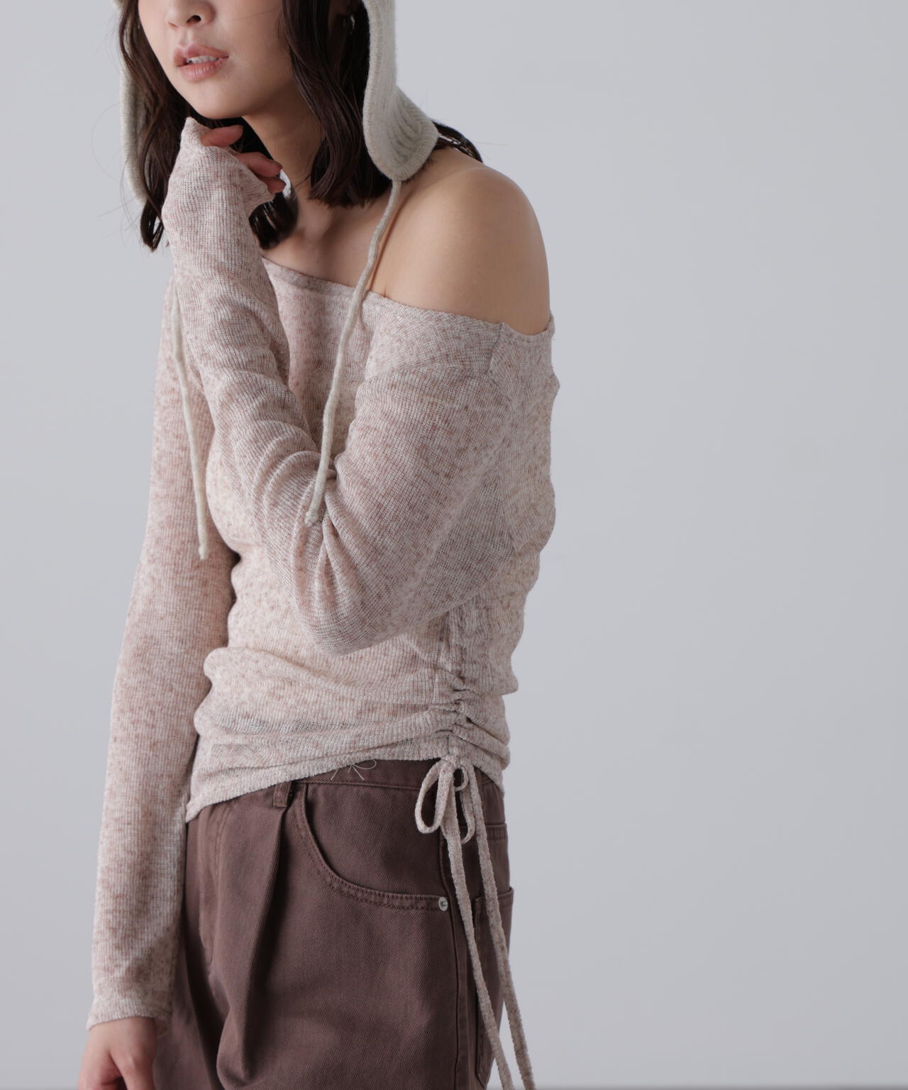 メランジドロストシャーリングカットソー