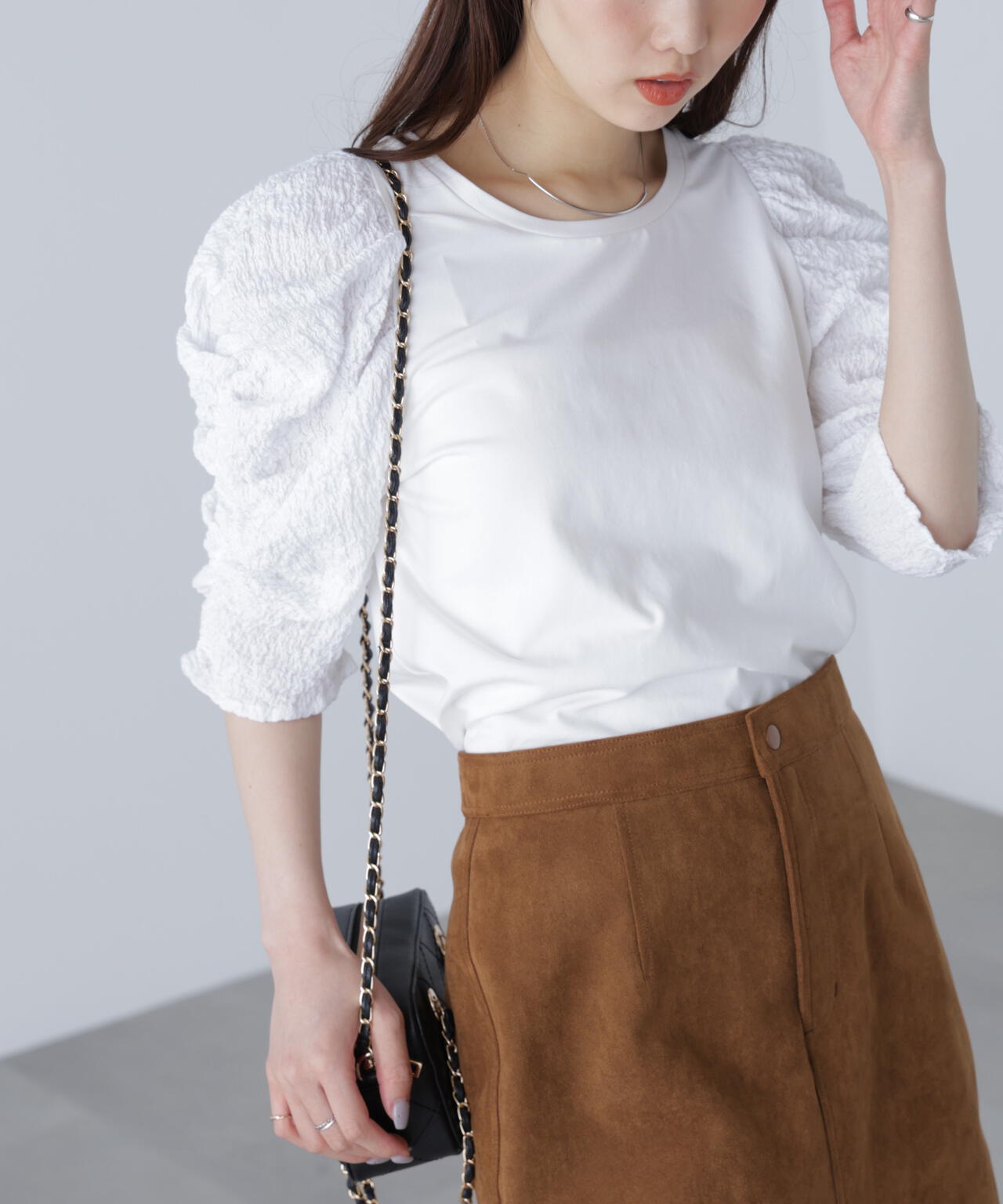 【MFM】ジャガートスリーブ半袖カットソー