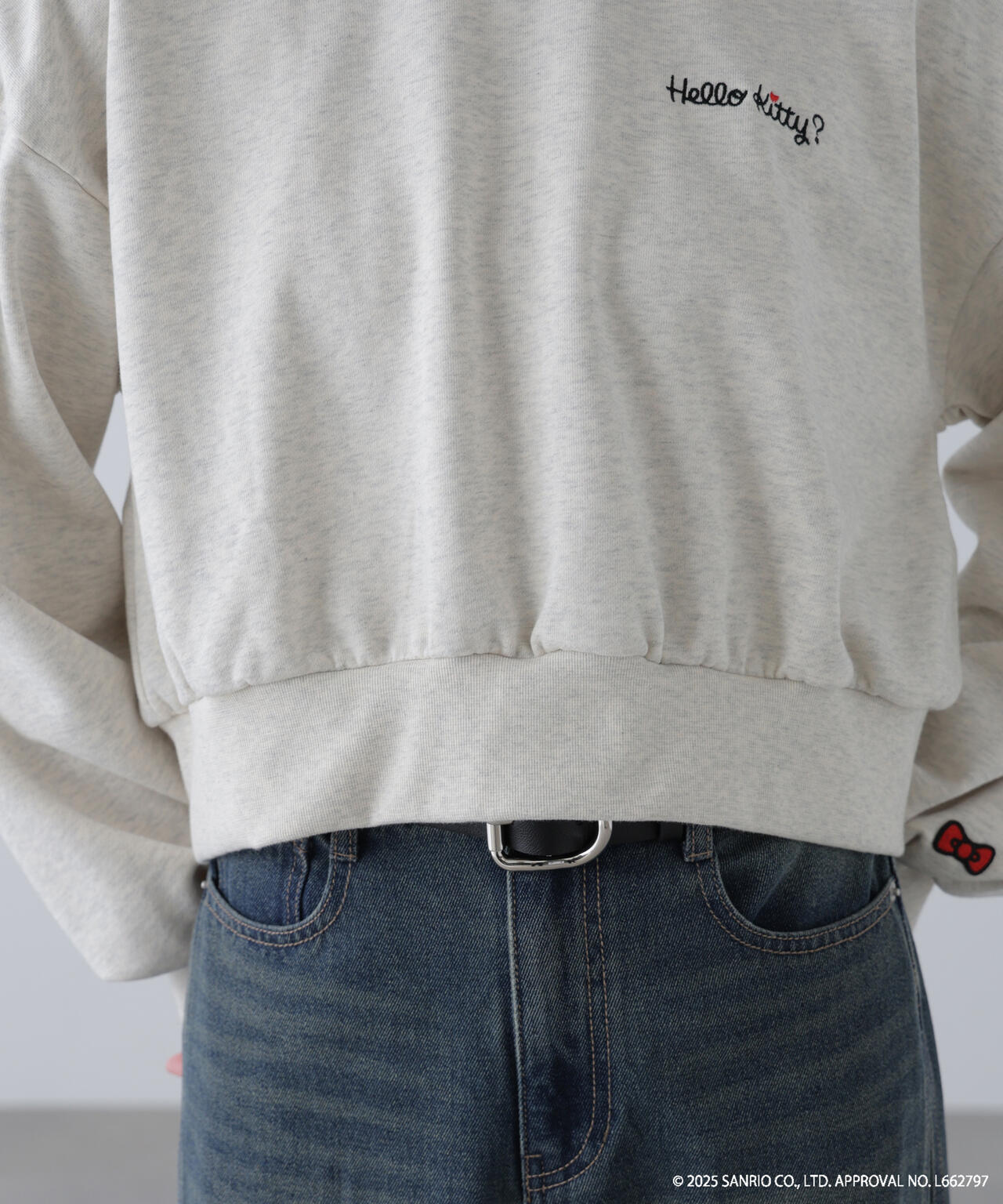 【HELLO KITTY】サンリオキャラクターズコラボ SHORT SWEAT ショートスウェット 胸LOGO×袖RIBBON