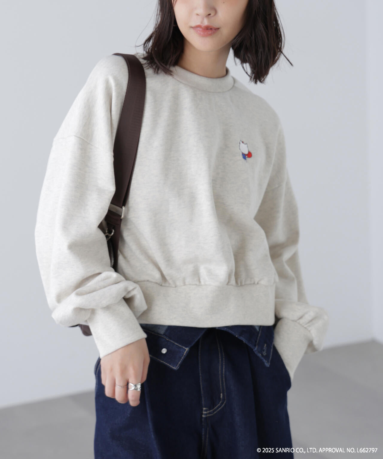 【HELLO KITTY】サンリオキャラクターズコラボ SHORT SWEAT ショートスウェット 胸KITTY×背面LOGO