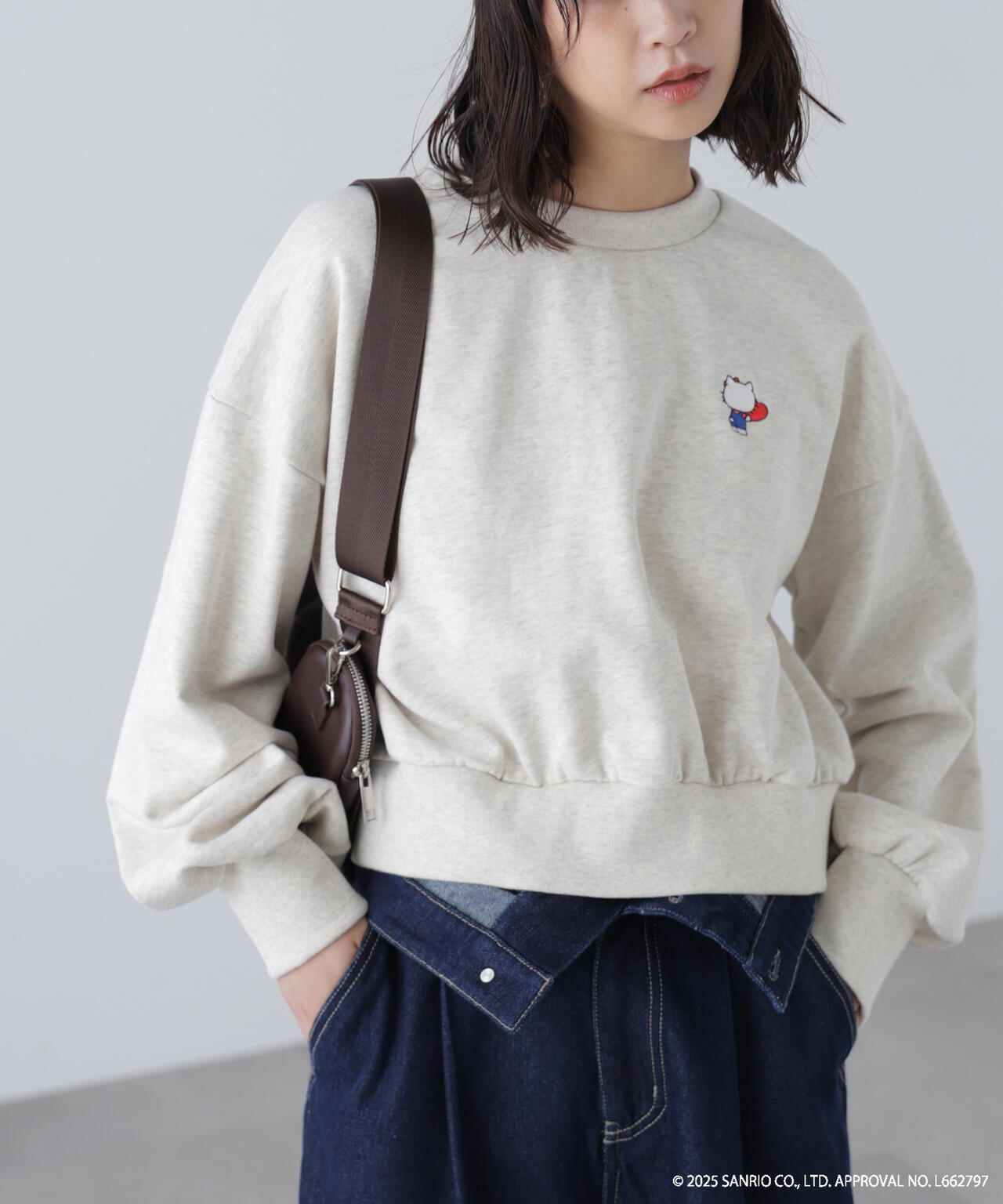 【HELLO KITTY】サンリオキャラクターズコラボ SHORT SWEAT ショートスウェット 胸KITTY×背面LOGO