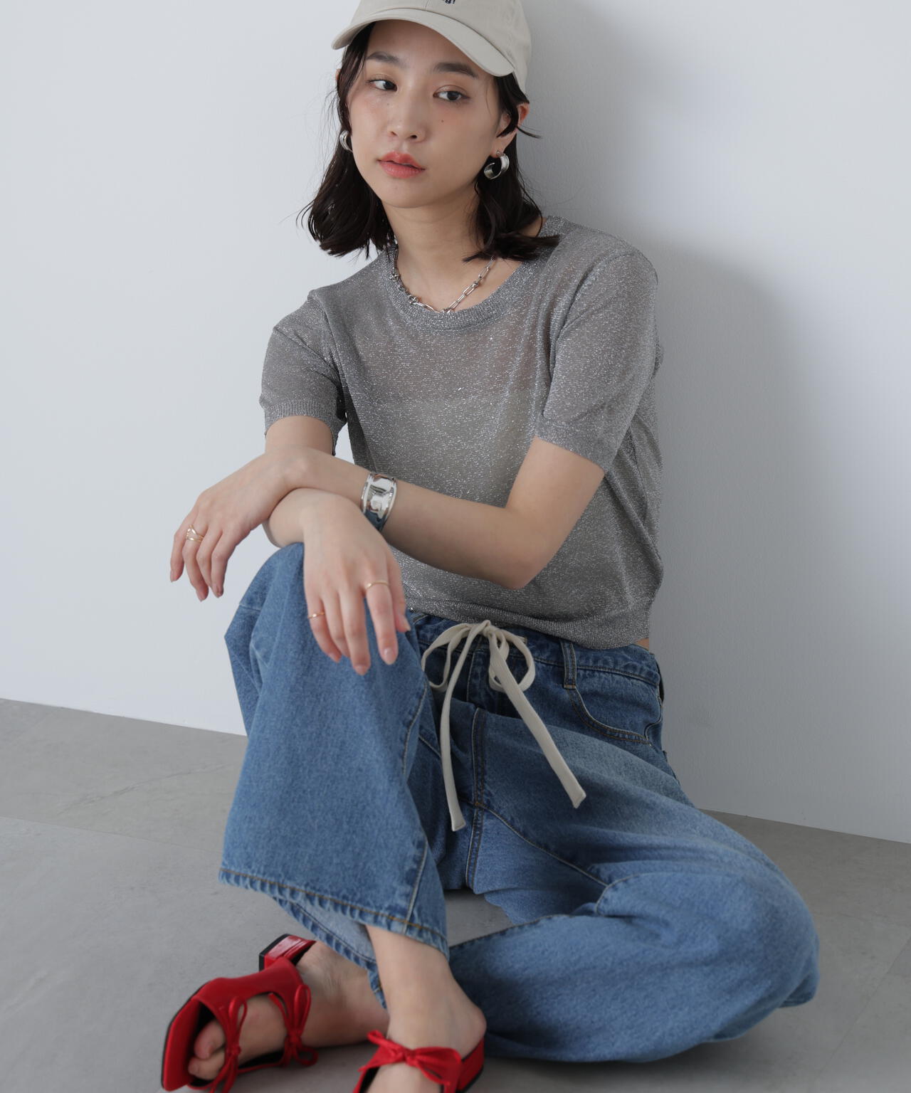 コンパクトラメシアー半袖ニット