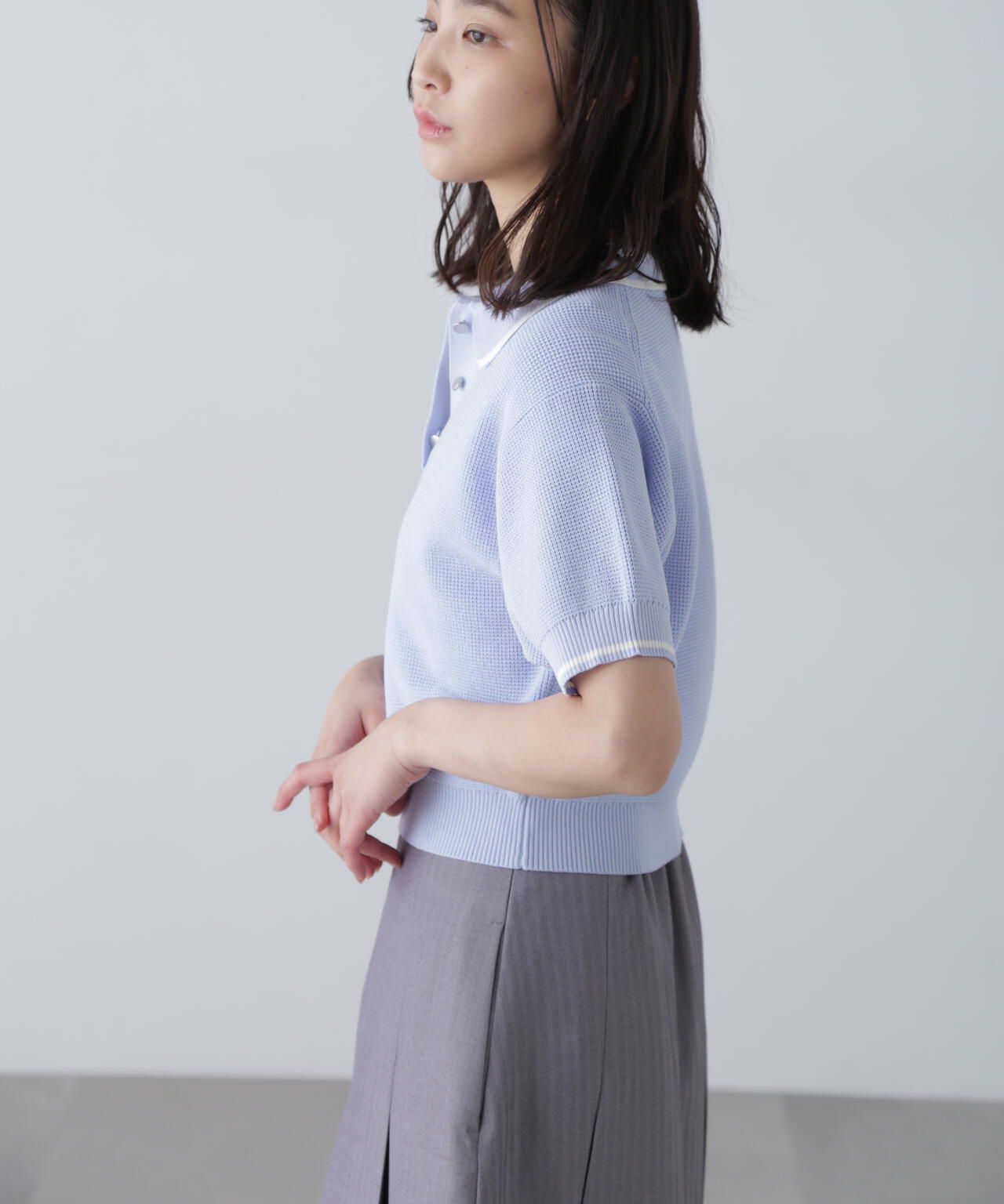 配色ラインニットポロ