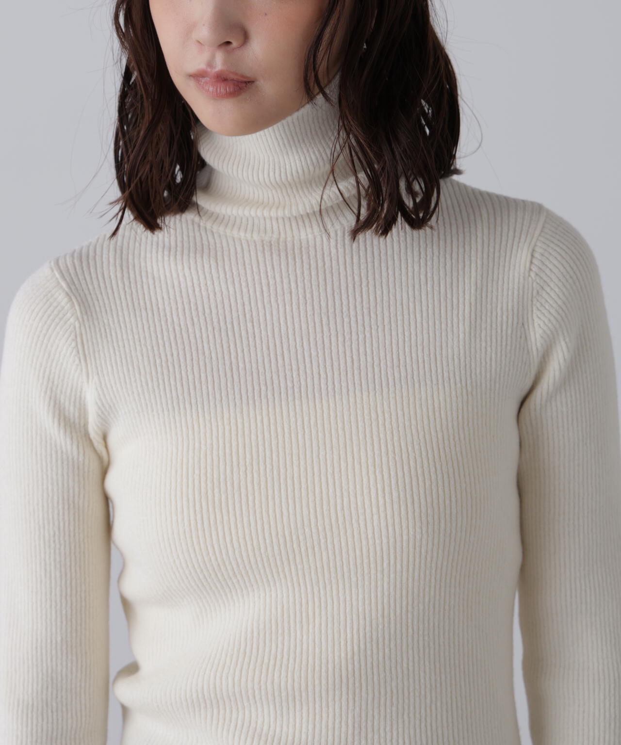 タートルネックリブニット