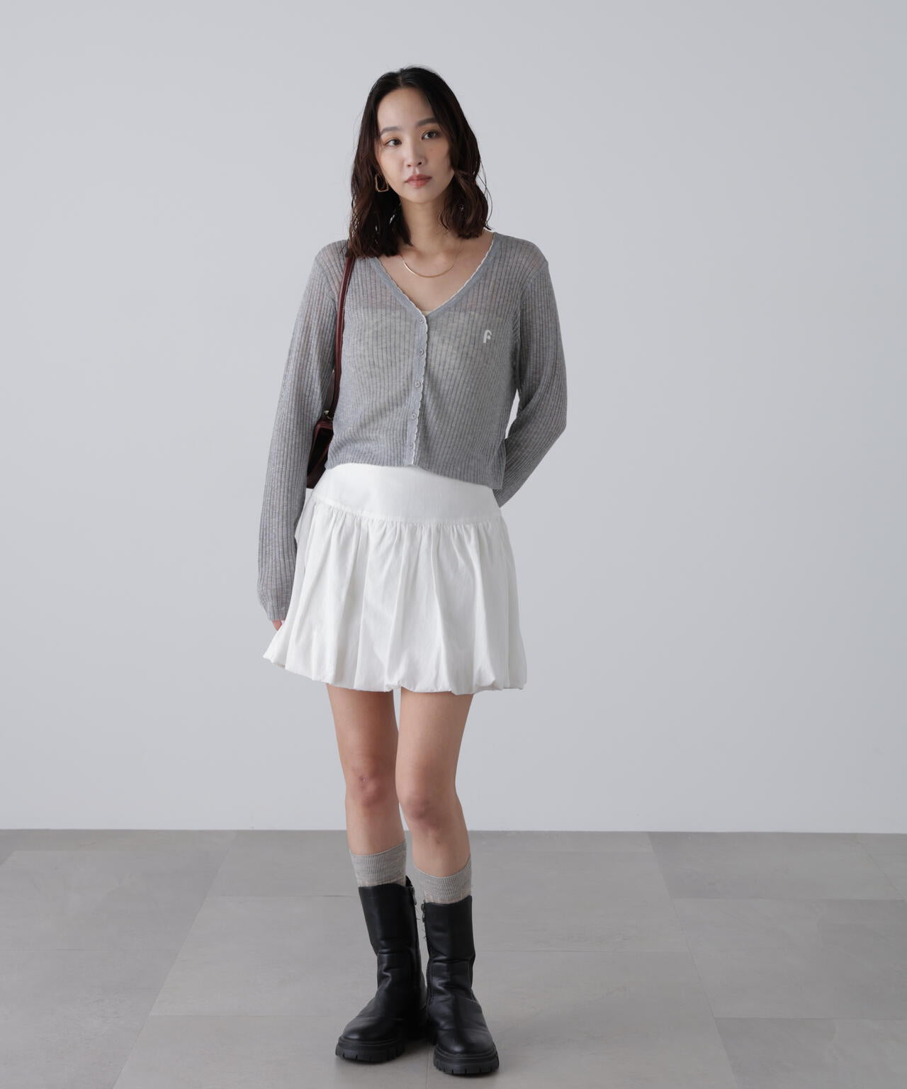 配色ラインスカラップシアーリブカーディガン