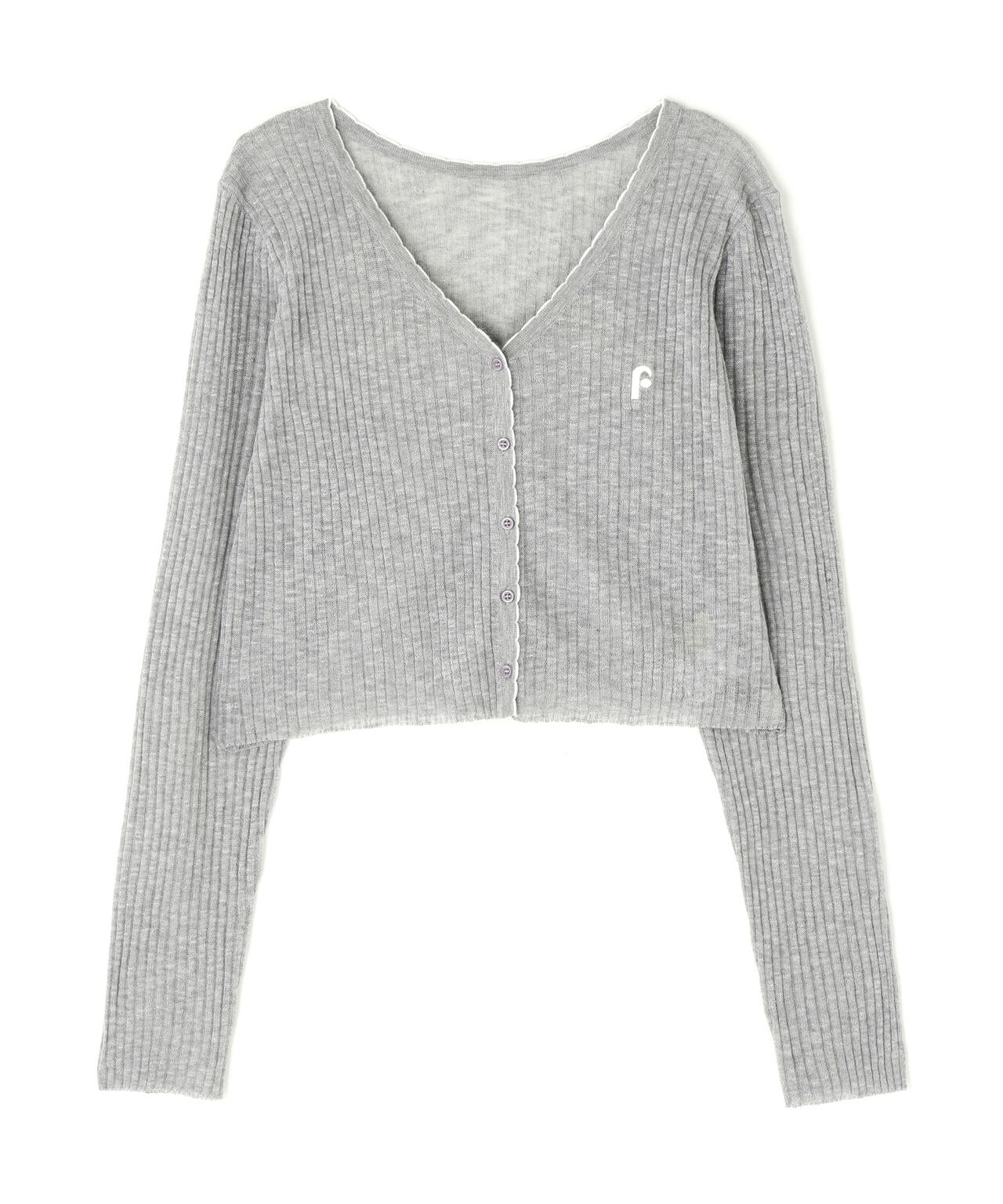 配色ラインスカラップシアーリブカーディガン