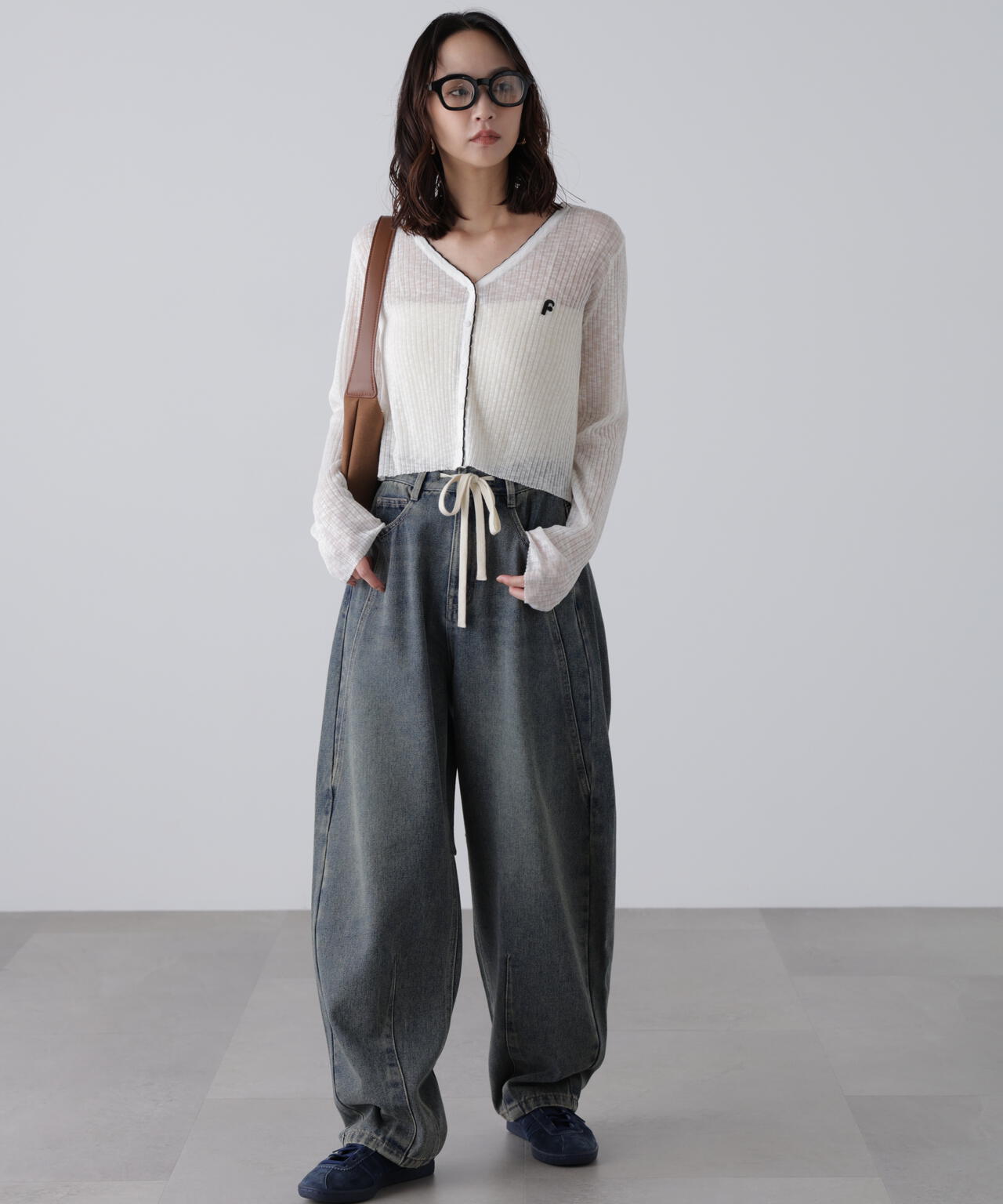 配色ラインスカラップシアーリブカーディガン