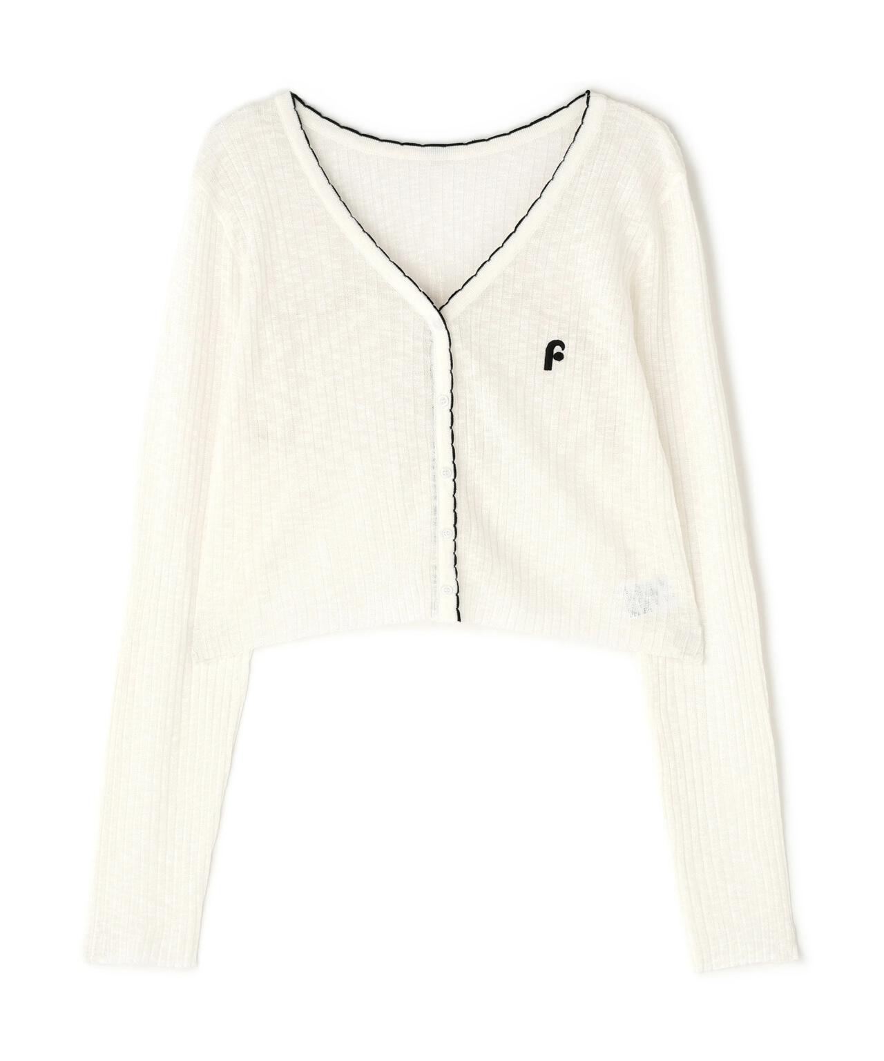 配色ラインスカラップシアーリブカーディガン