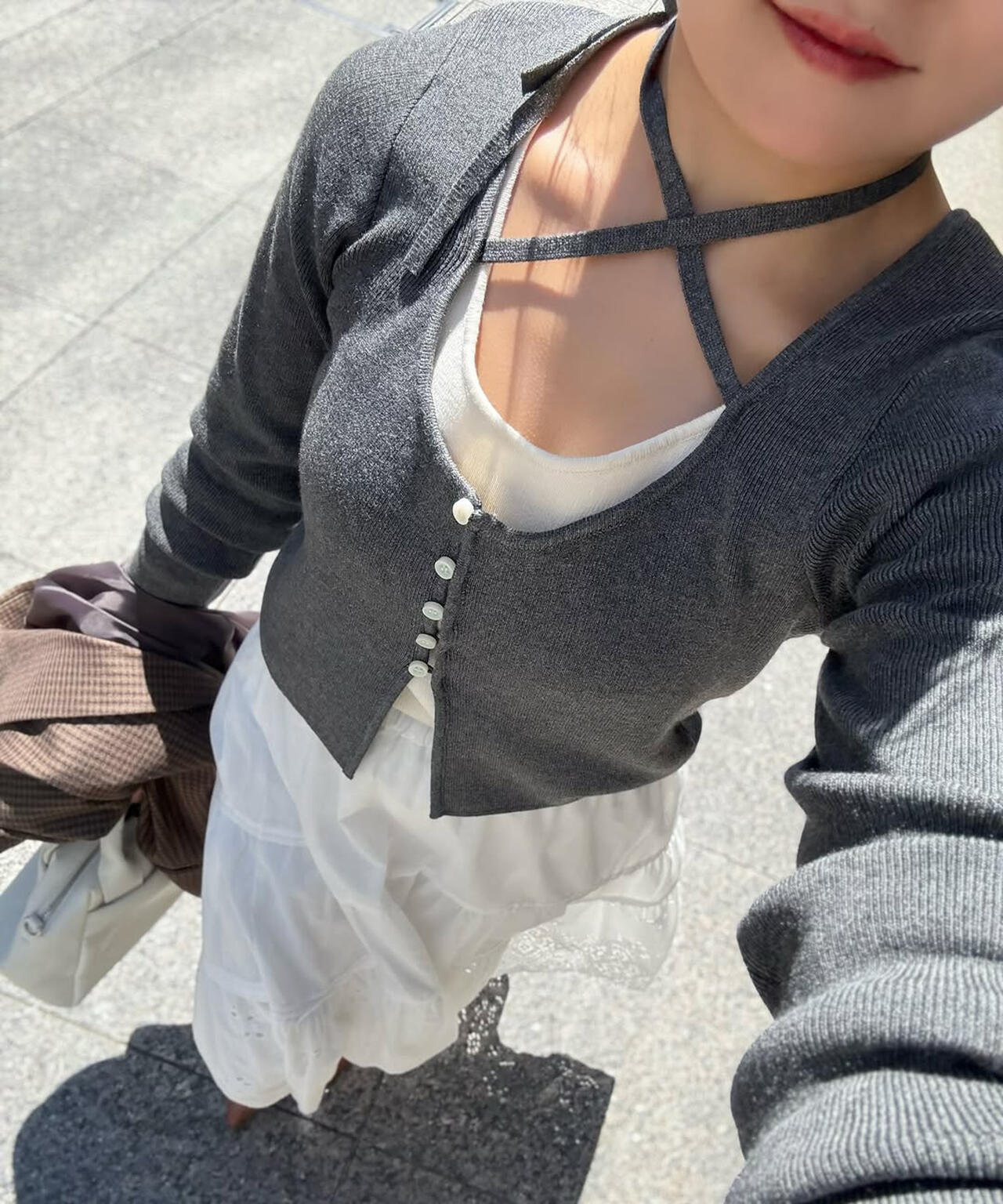 キャミレイヤードクルーネックニット