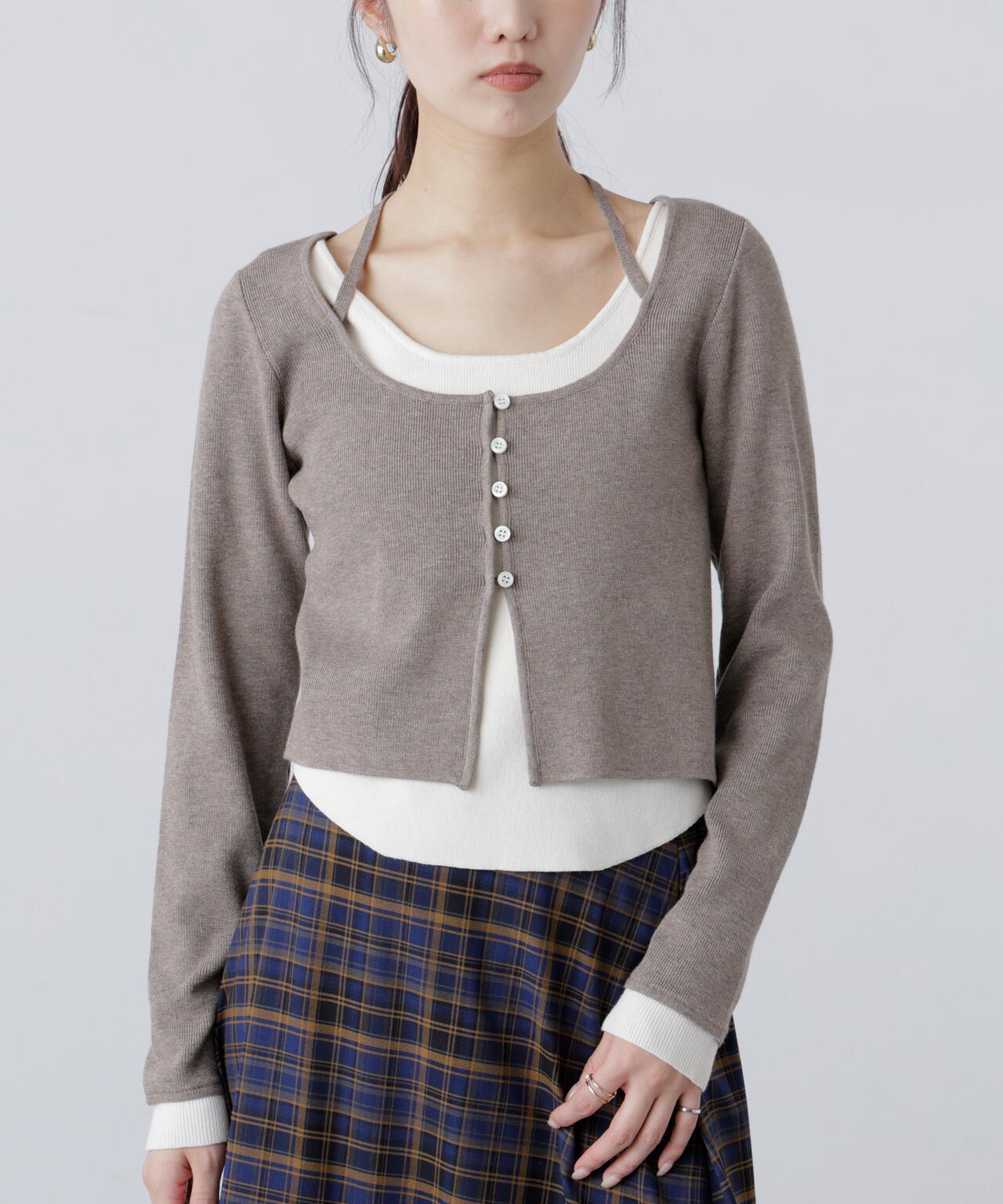 キャミレイヤードクルーネックニット