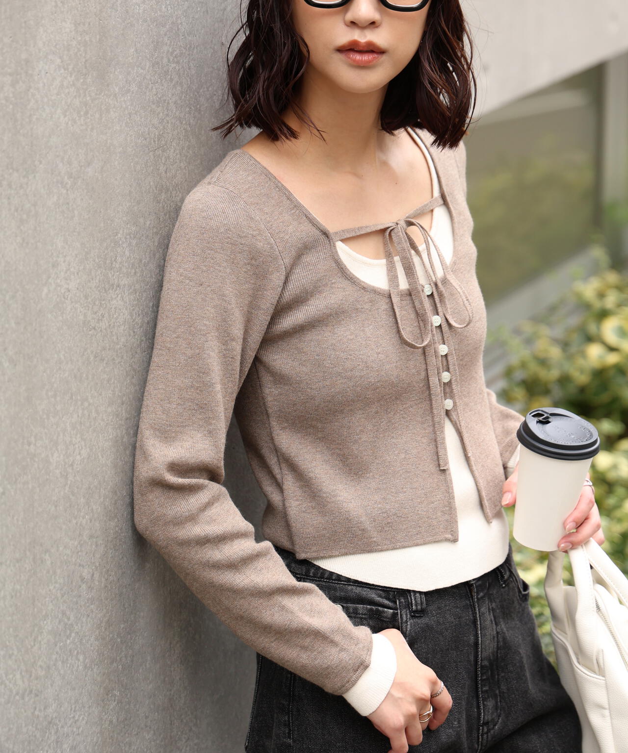 キャミレイヤードクルーネックニット