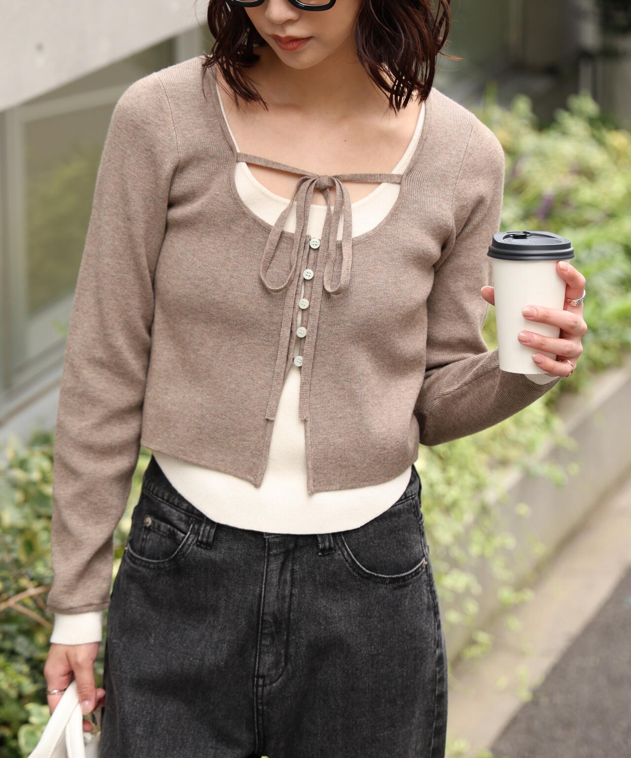 キャミレイヤードクルーネックニット