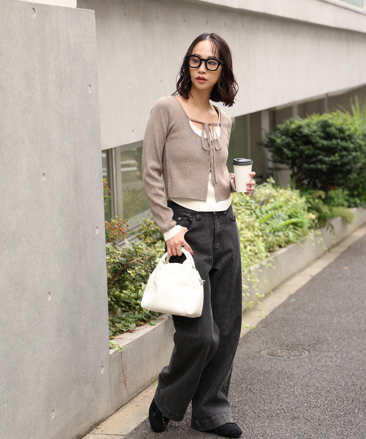 キャミレイヤードクルーネックニット