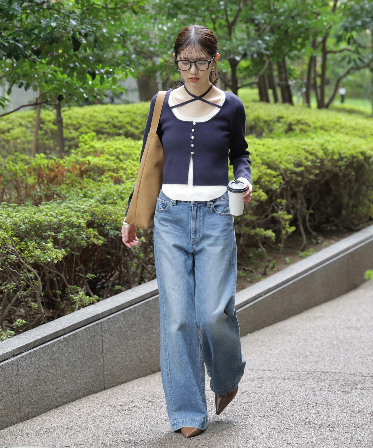 キャミレイヤードクルーネックニット