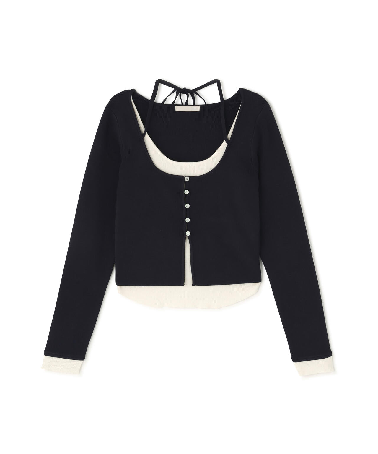 キャミレイヤードクルーネックニット