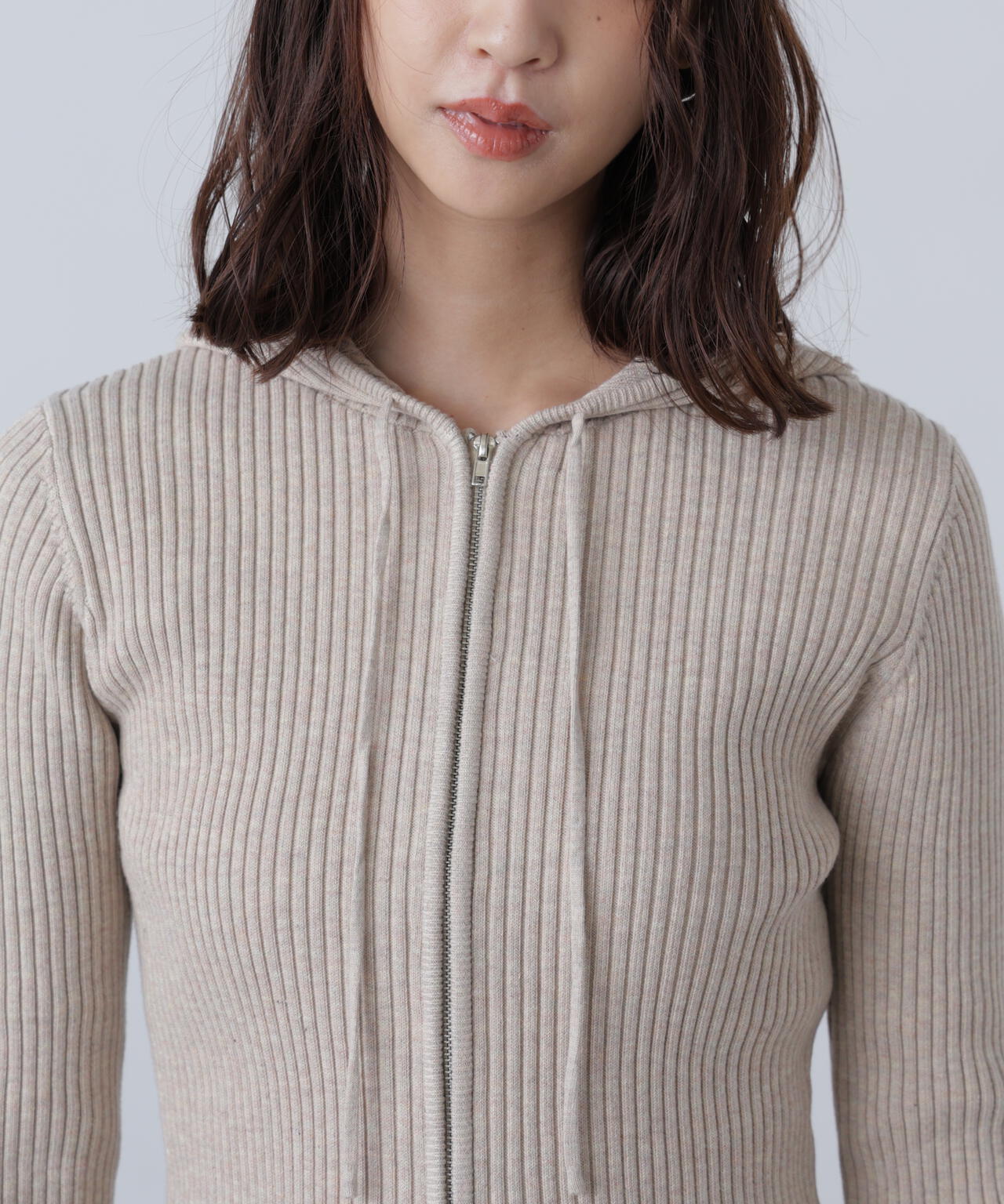 配色リブショート丈ニットパーカー