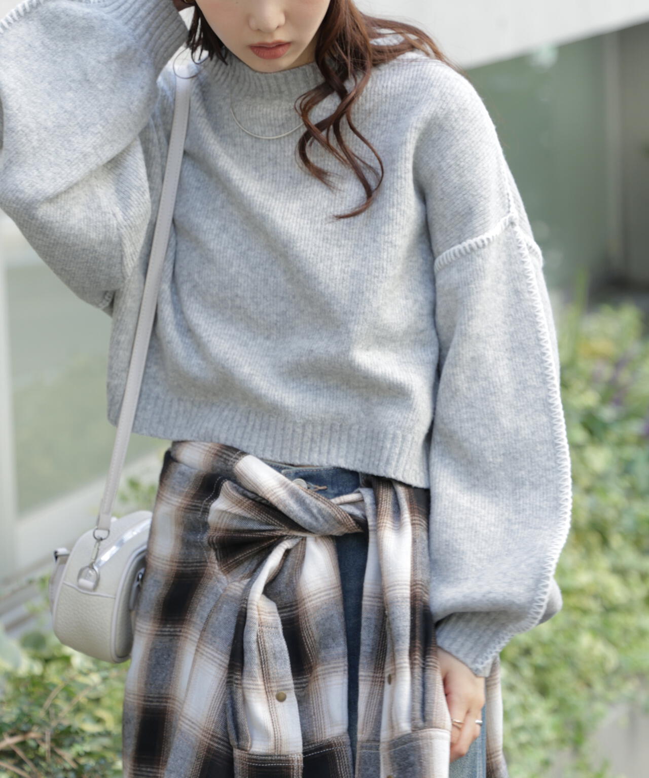 杢ストレッチ総針配色ステッチニット