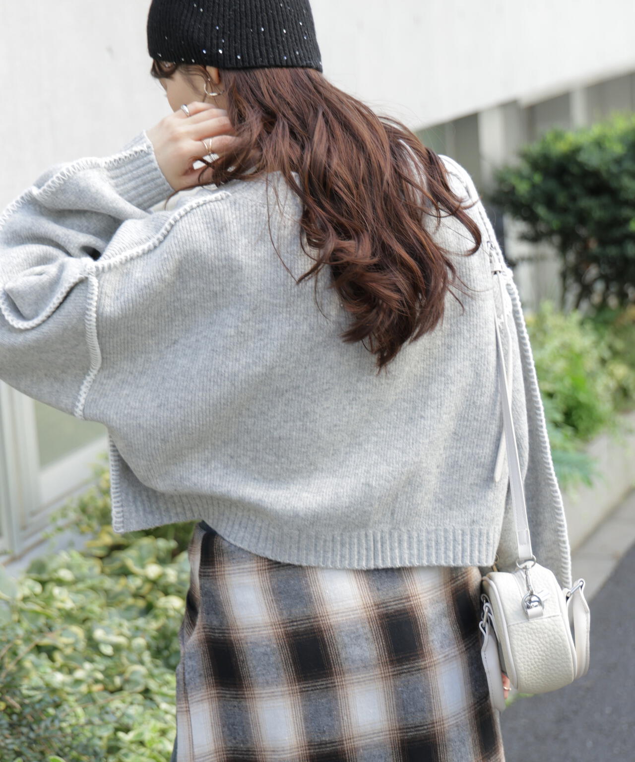 杢ストレッチ総針配色ステッチニット