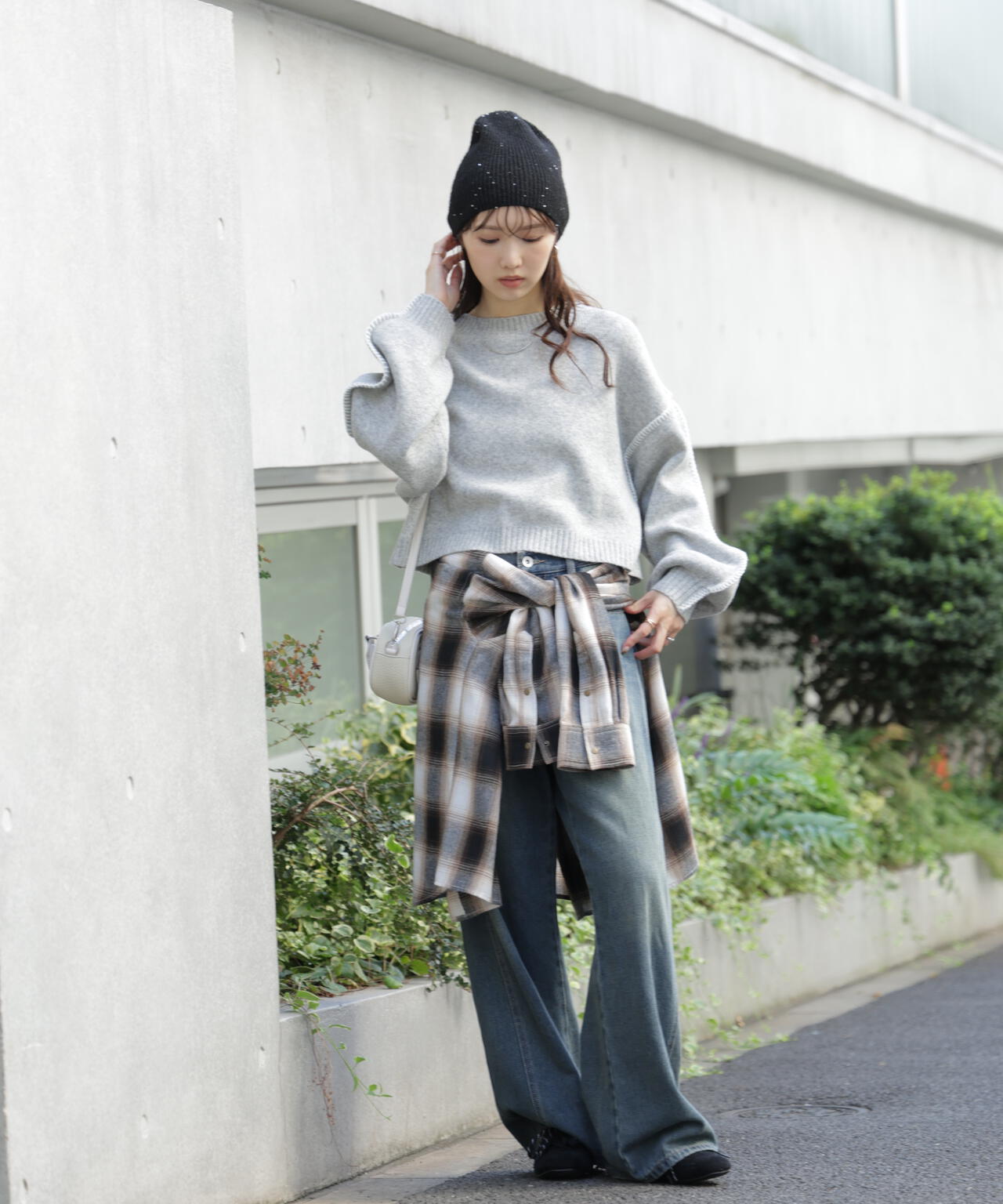 杢ストレッチ総針配色ステッチニット