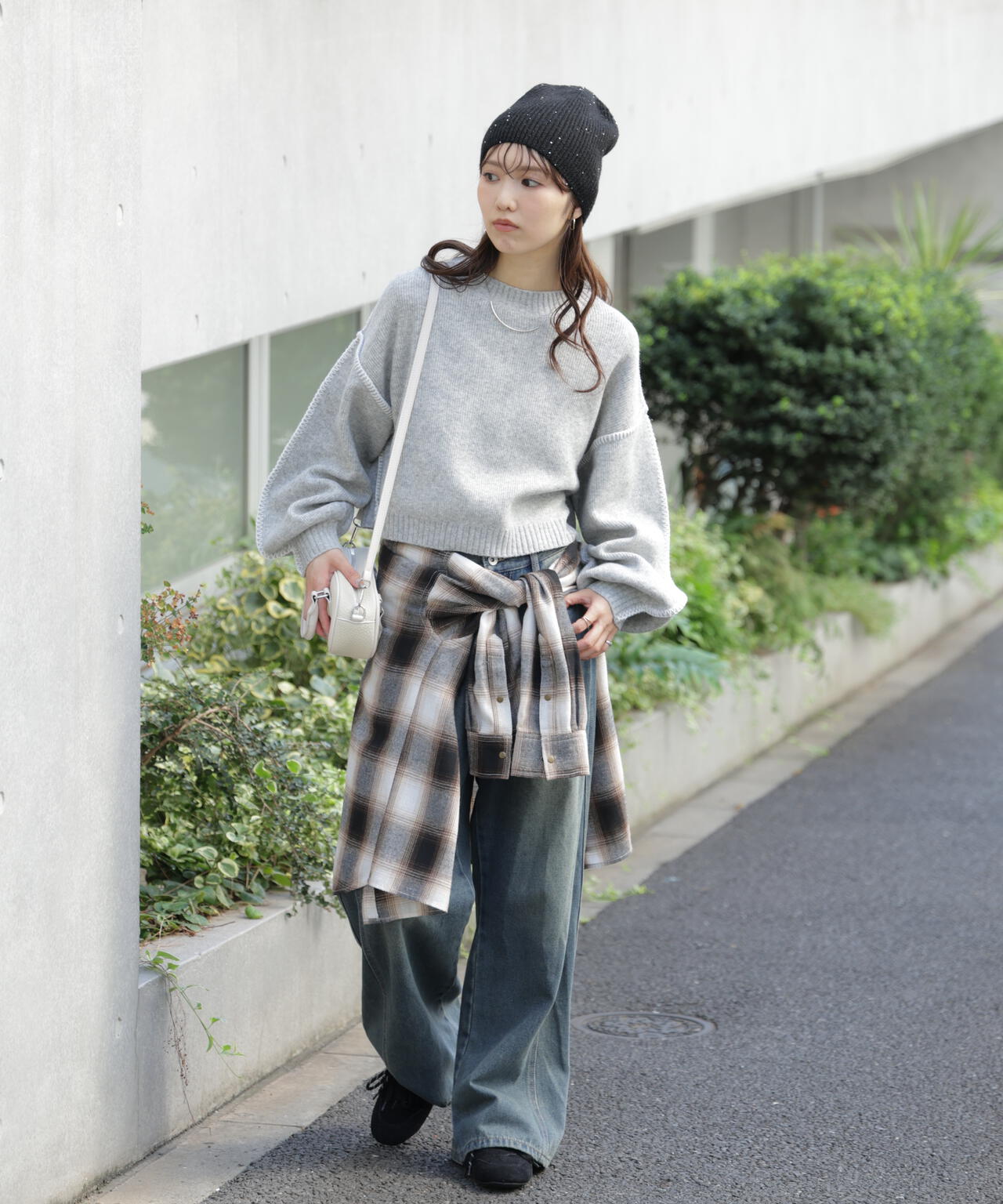 杢ストレッチ総針配色ステッチニット