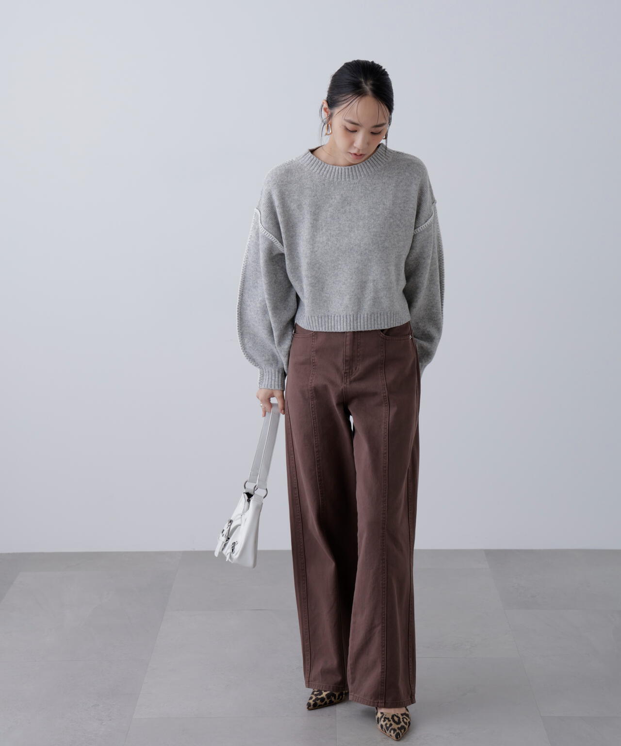 杢ストレッチ総針配色ステッチニット