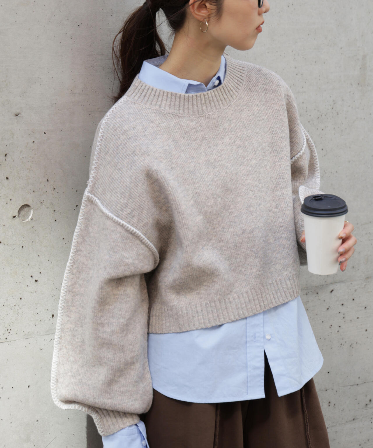 杢ストレッチ総針配色ステッチニット