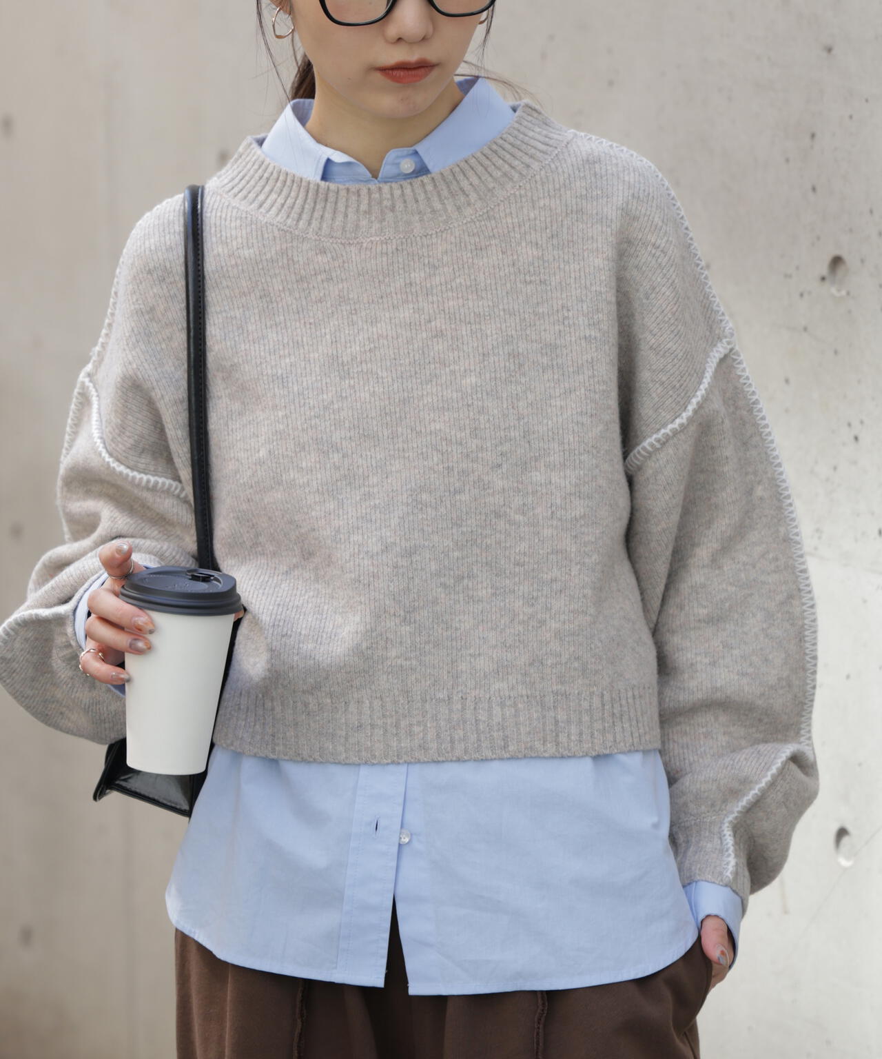 杢ストレッチ総針配色ステッチニット