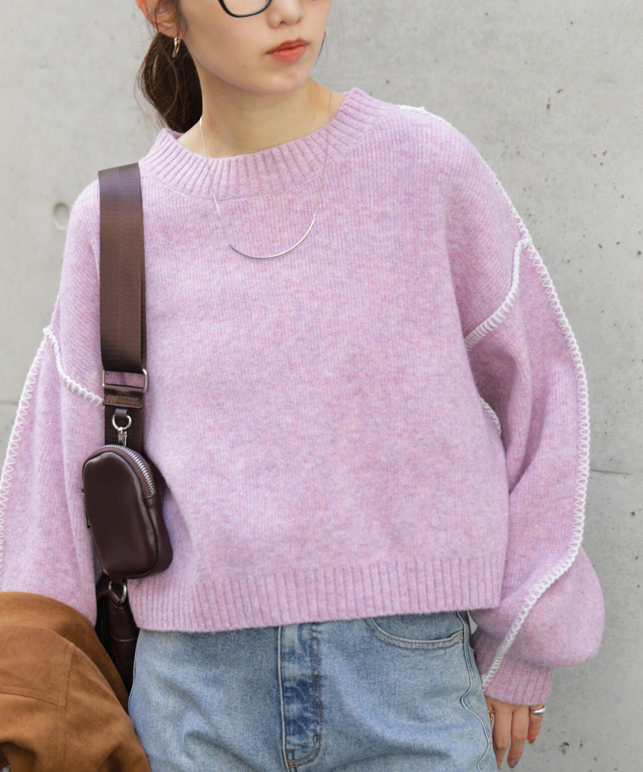 杢ストレッチ総針配色ステッチニット